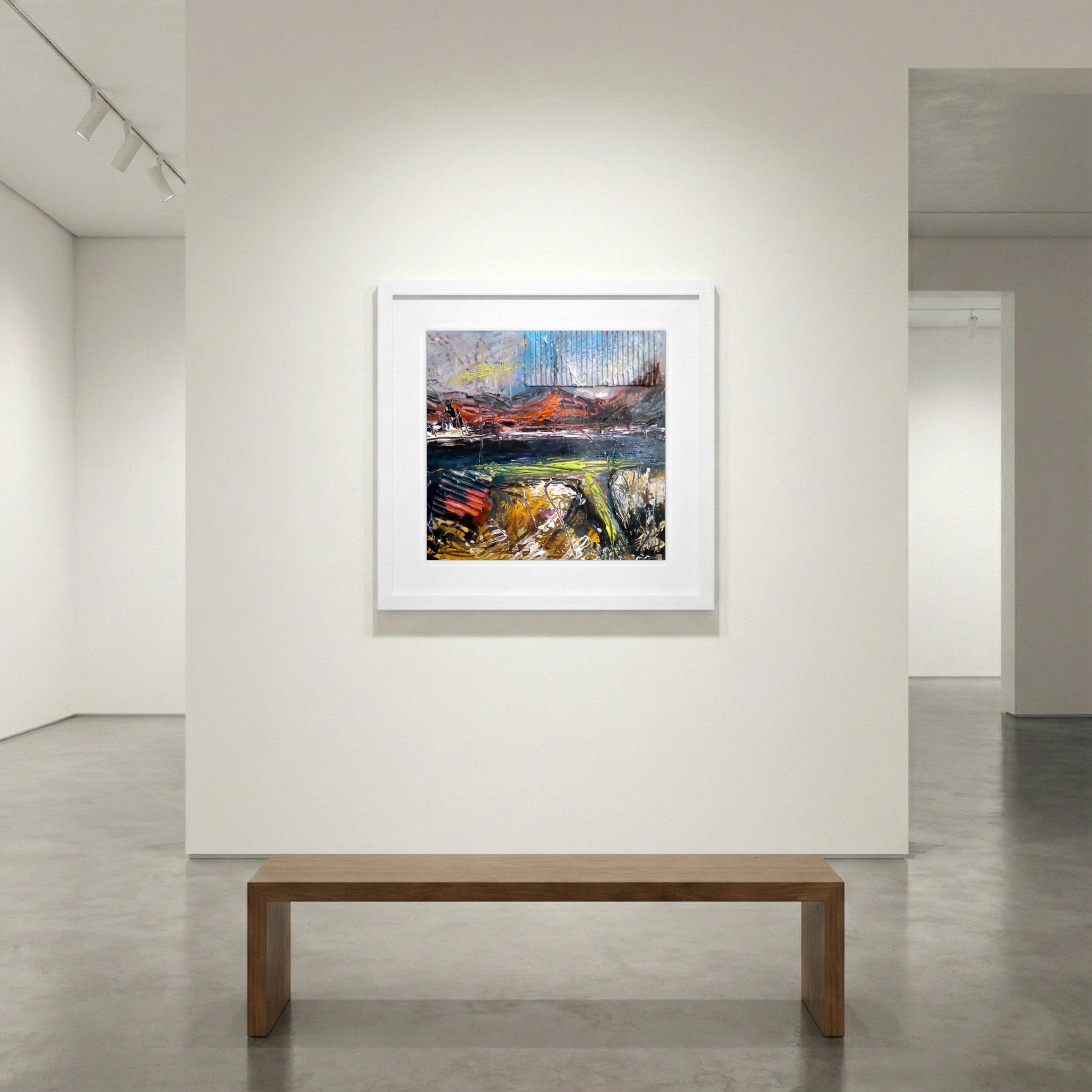 Rust Orange and Deep Blue Coastal Abstract — art on the wall, room interior preview 1