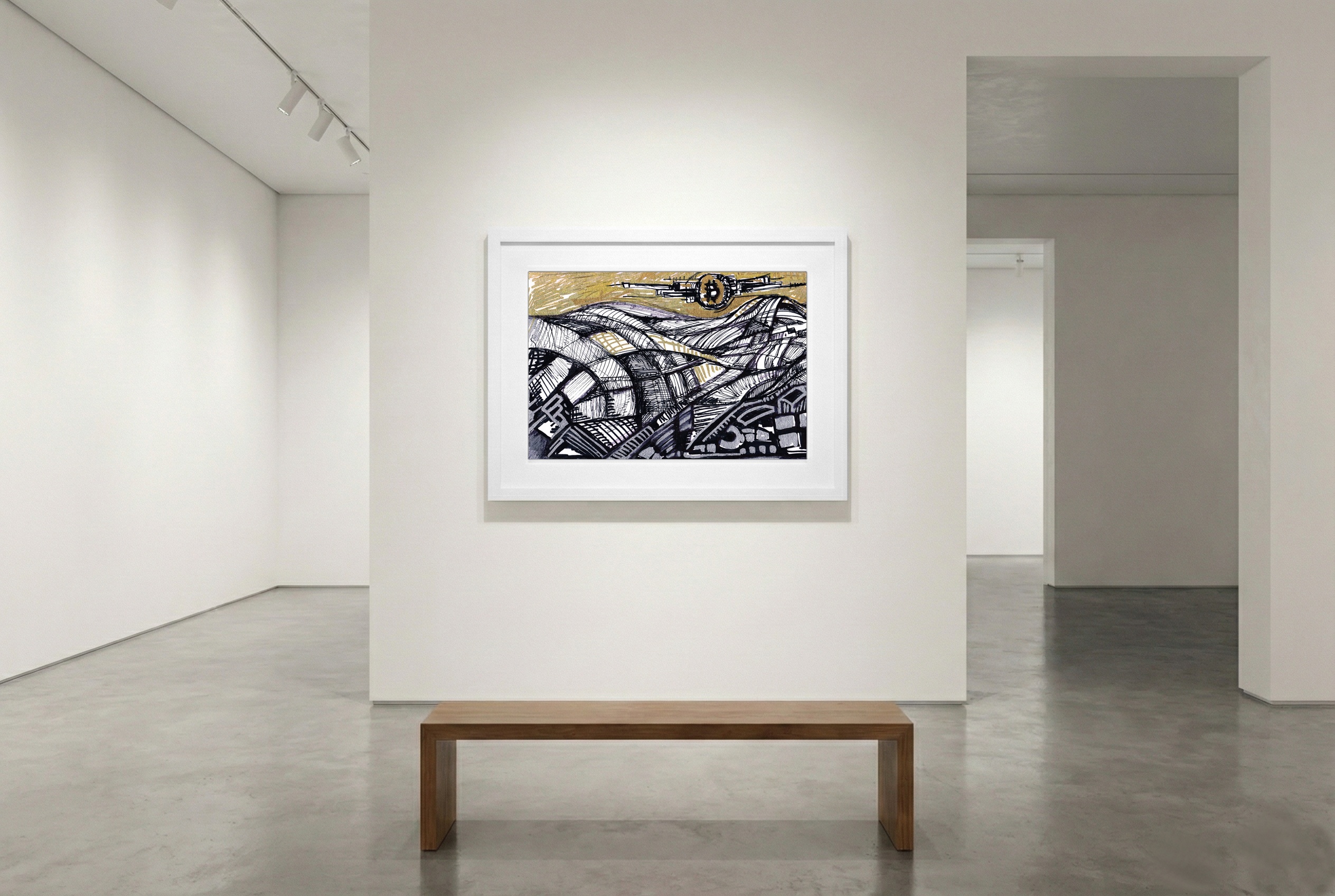 Gold and Black Ink Landscape — art on the wall, room interior preview 2