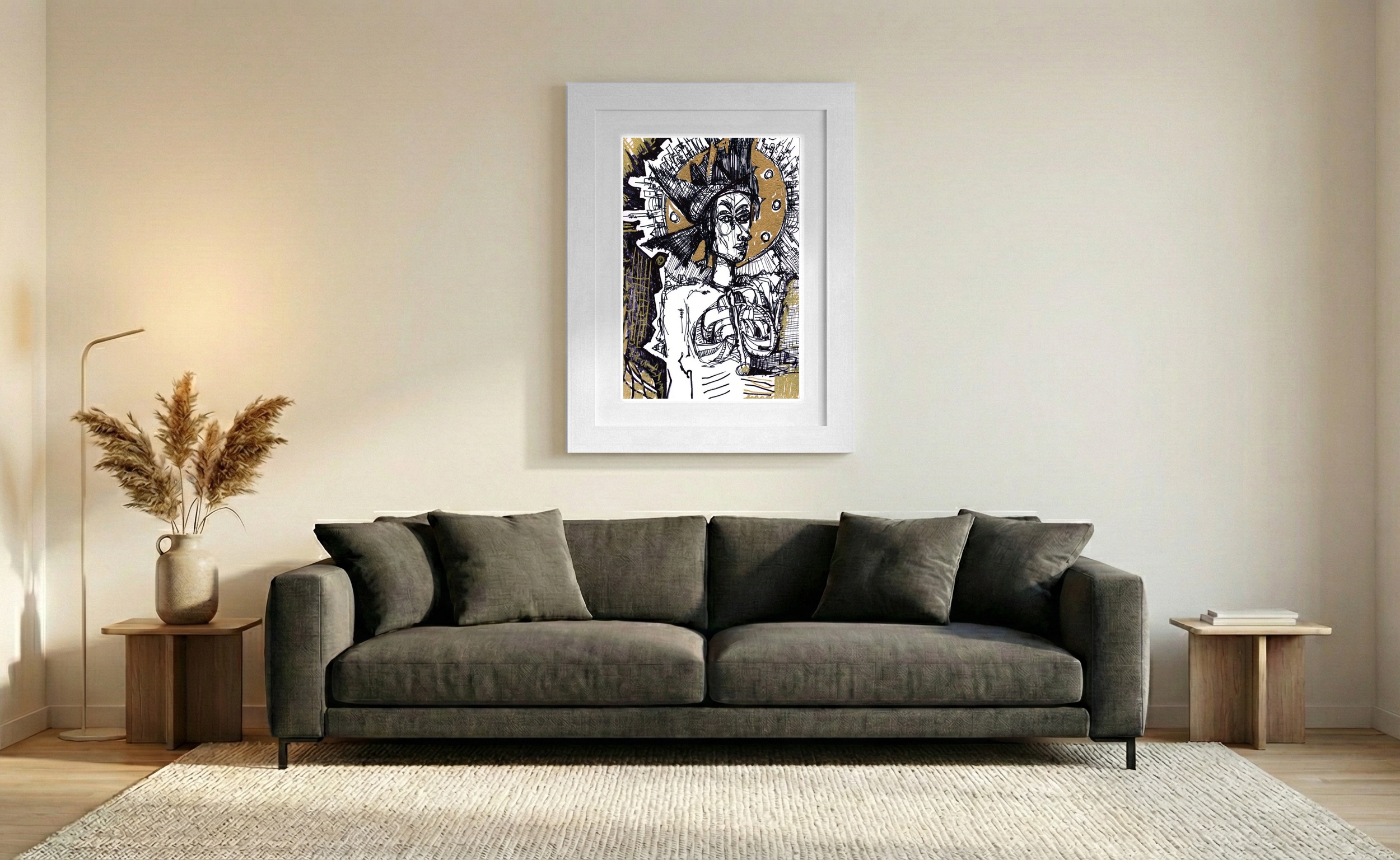 Dynamic Ink Drawing of King of the Bongo — art on the wall, room interior preview 1