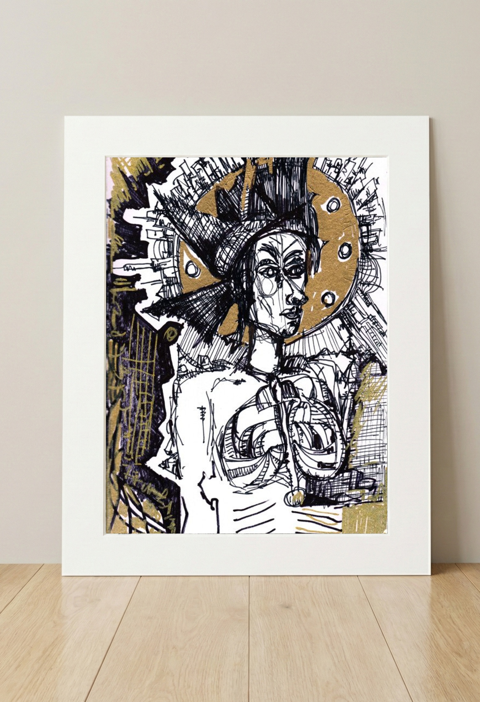 Dynamic Ink Drawing of King of the Bongo — art on the wall, room interior preview 3