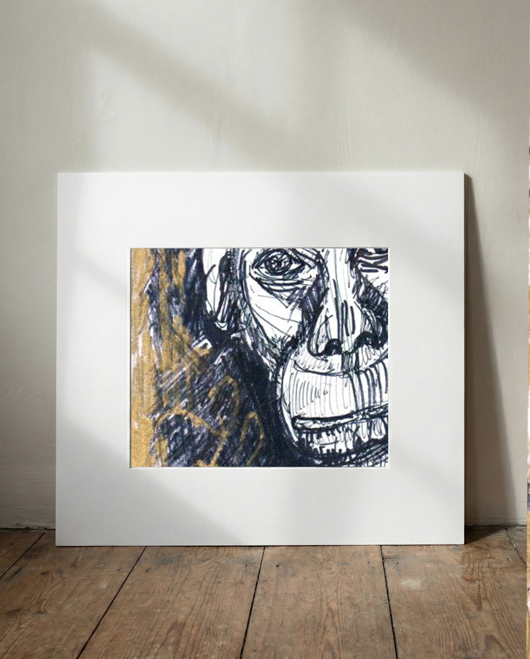 Black and Gold Monkey Face Drawing — art on the wall, room interior preview 1