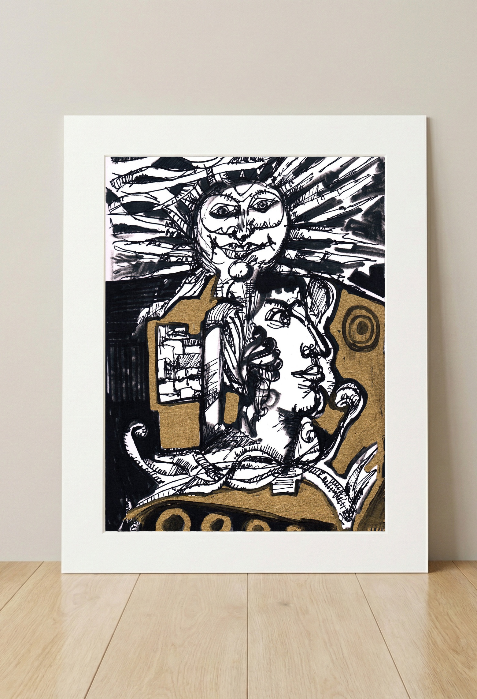 The Creature of the Sun Ink Drawing — art on the wall, room interior preview 3