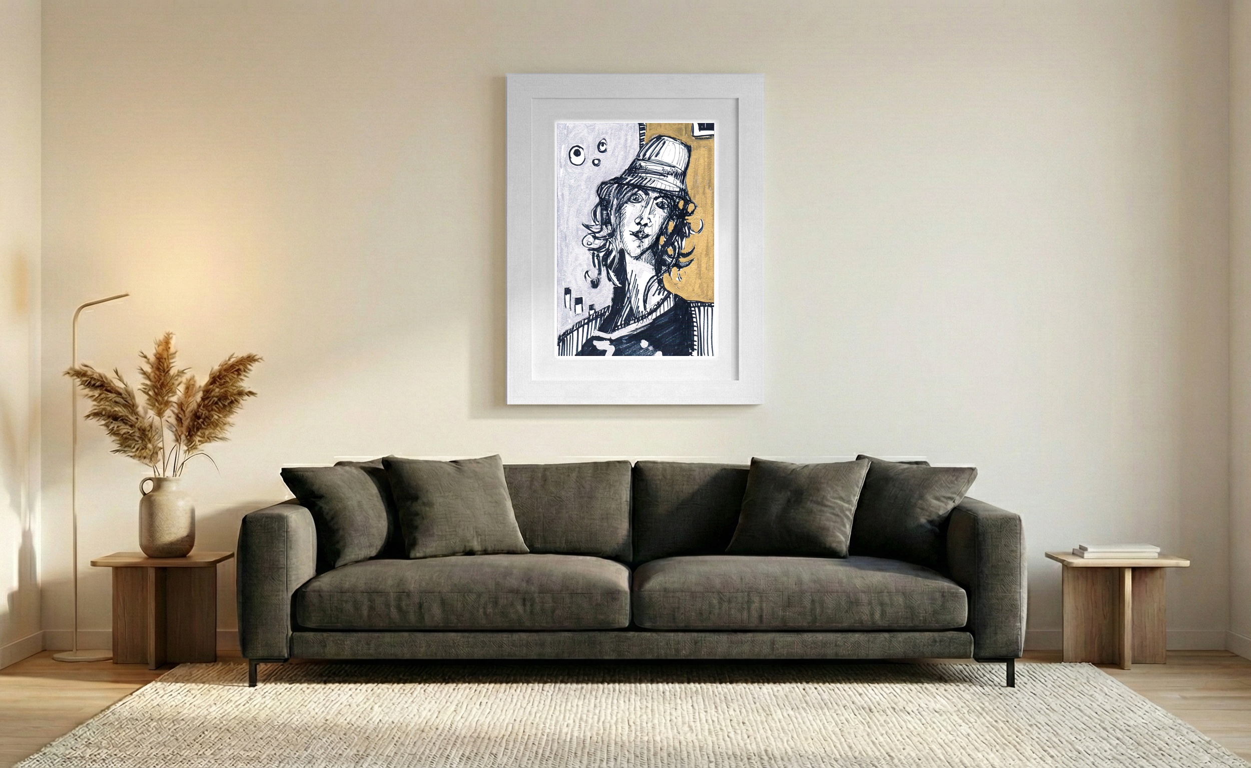 Striking Gold and Black Woman Portrait — art on the wall, room interior preview 2