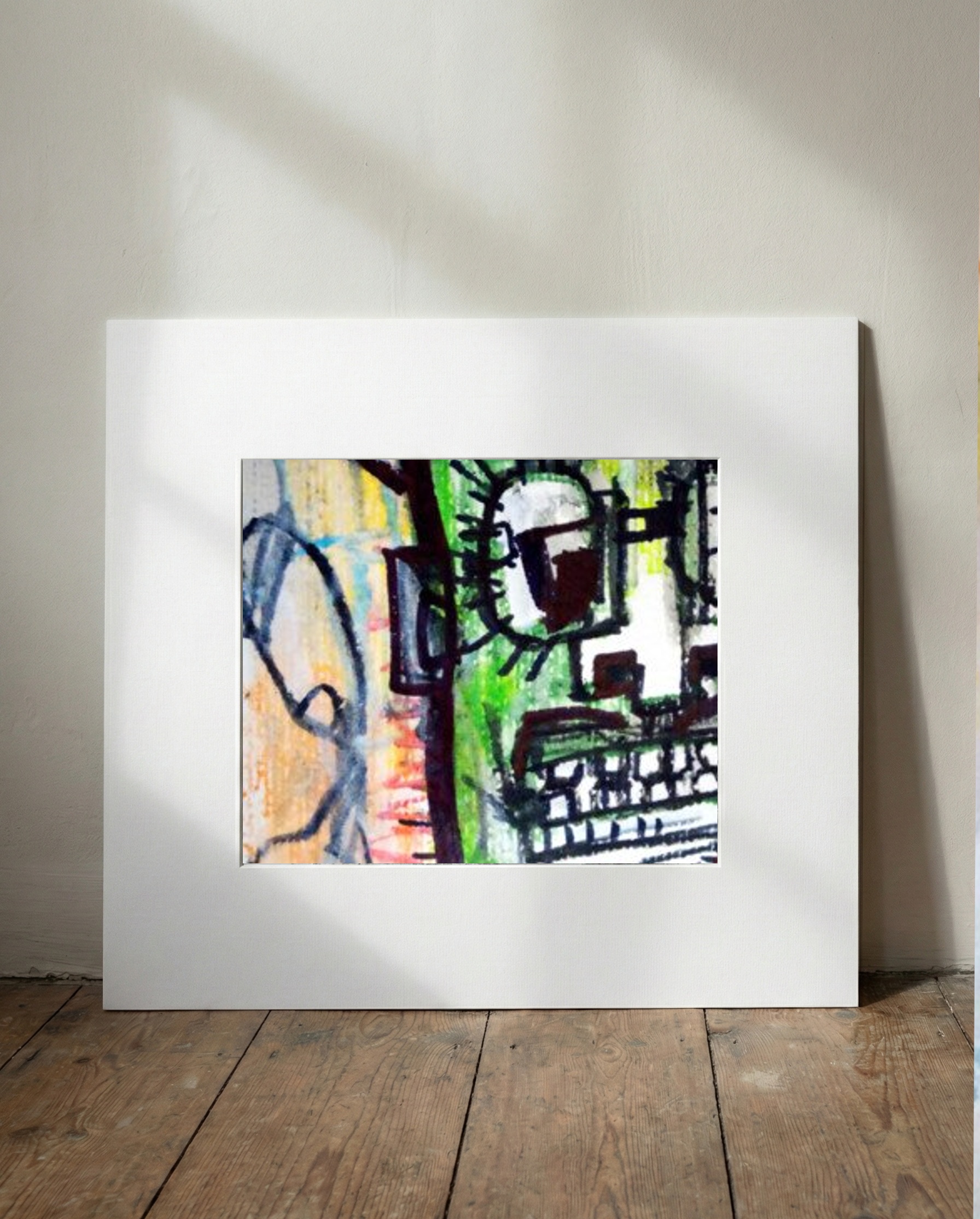 Vibrant Green Portrait Ink Drawing — art on the wall, room interior preview 1