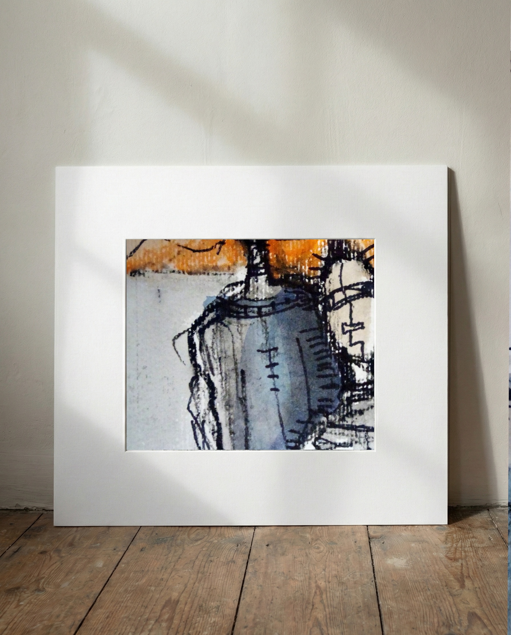 Bold Burnt Orange Sketch of Abstract Figures — art on the wall, room interior preview 1