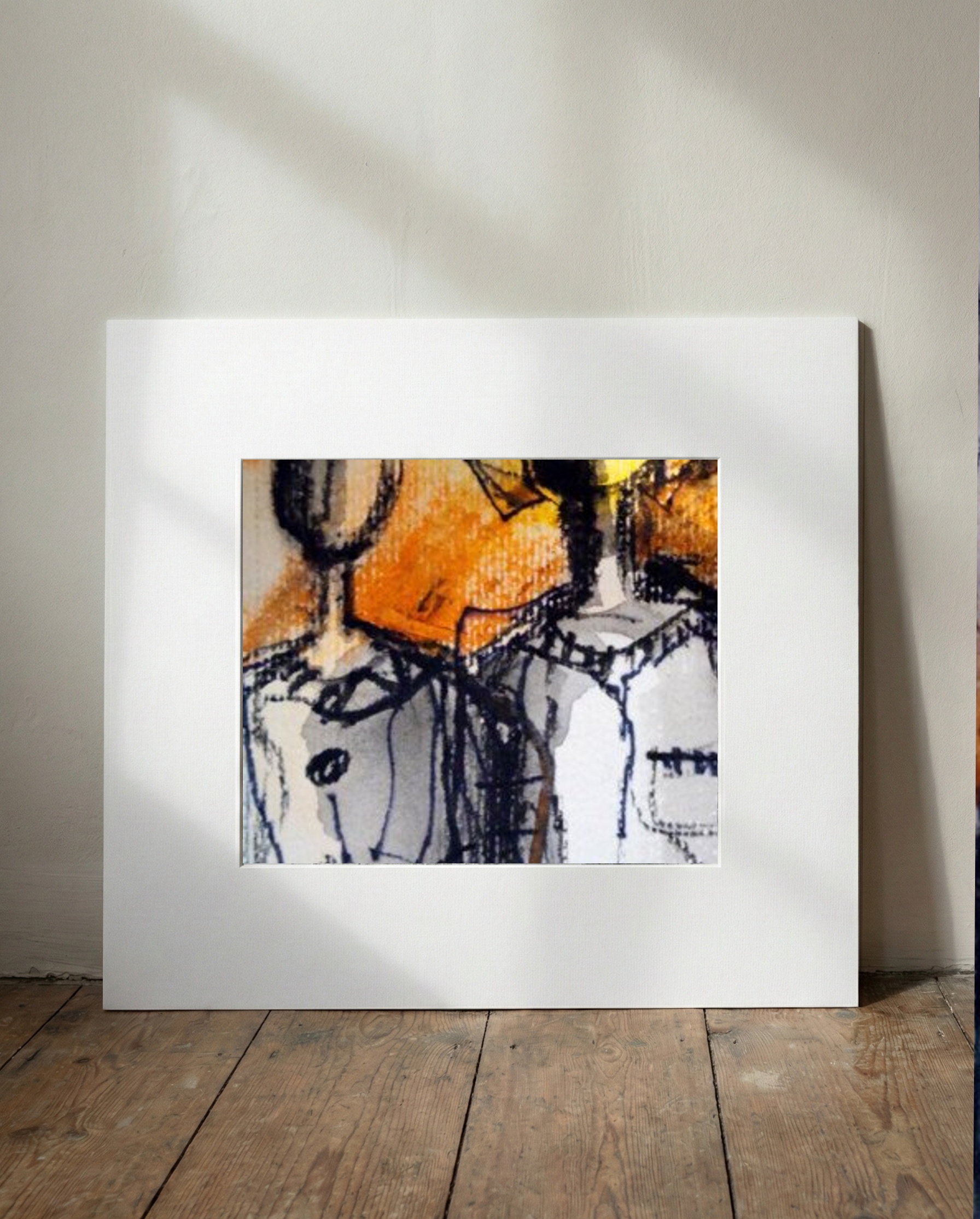 Golden Yellow Abstract Figures Sketch — art on the wall, room interior preview 1