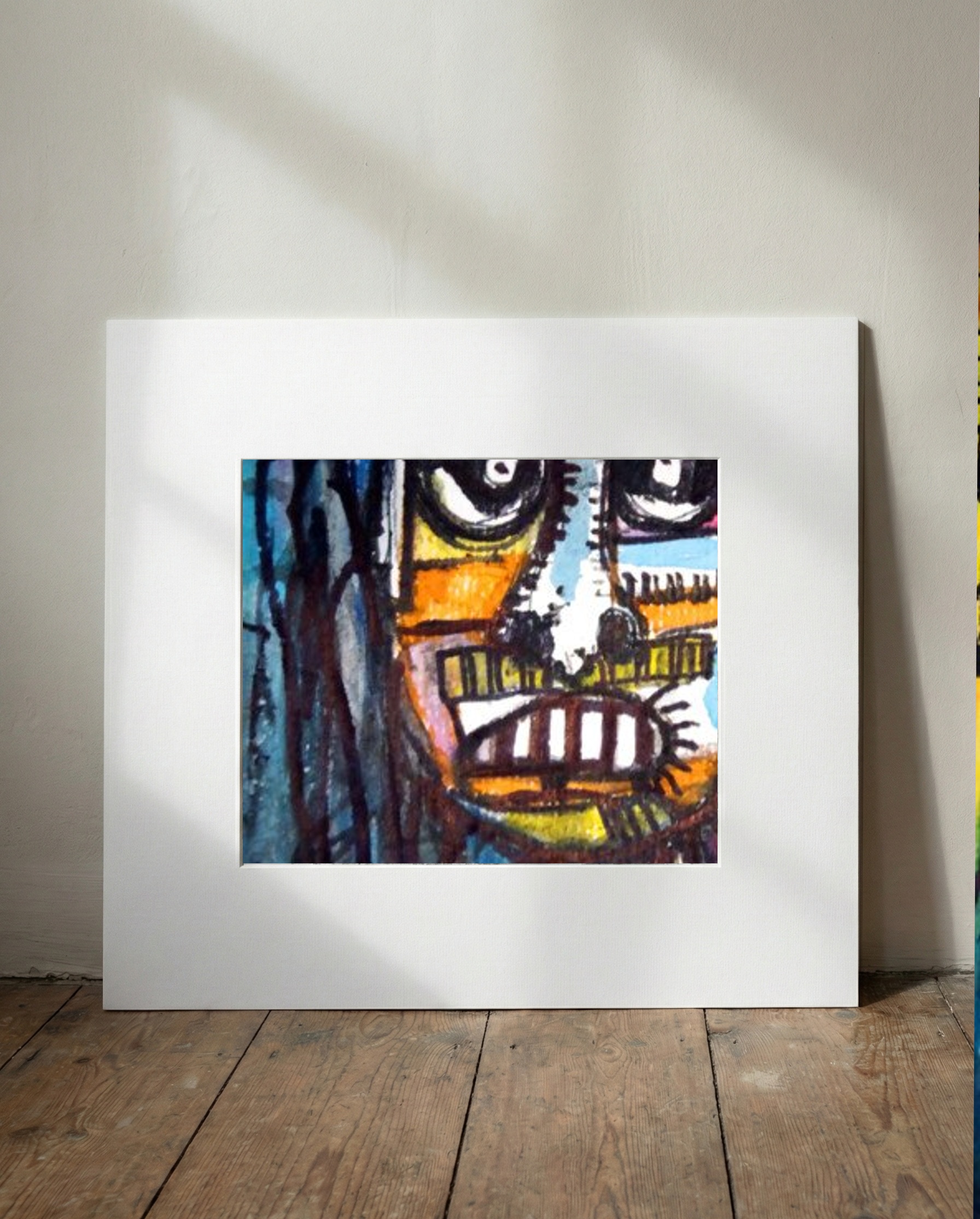 Turquoise and Fiery Red Expressionist Portrait — art on the wall, room interior preview 1