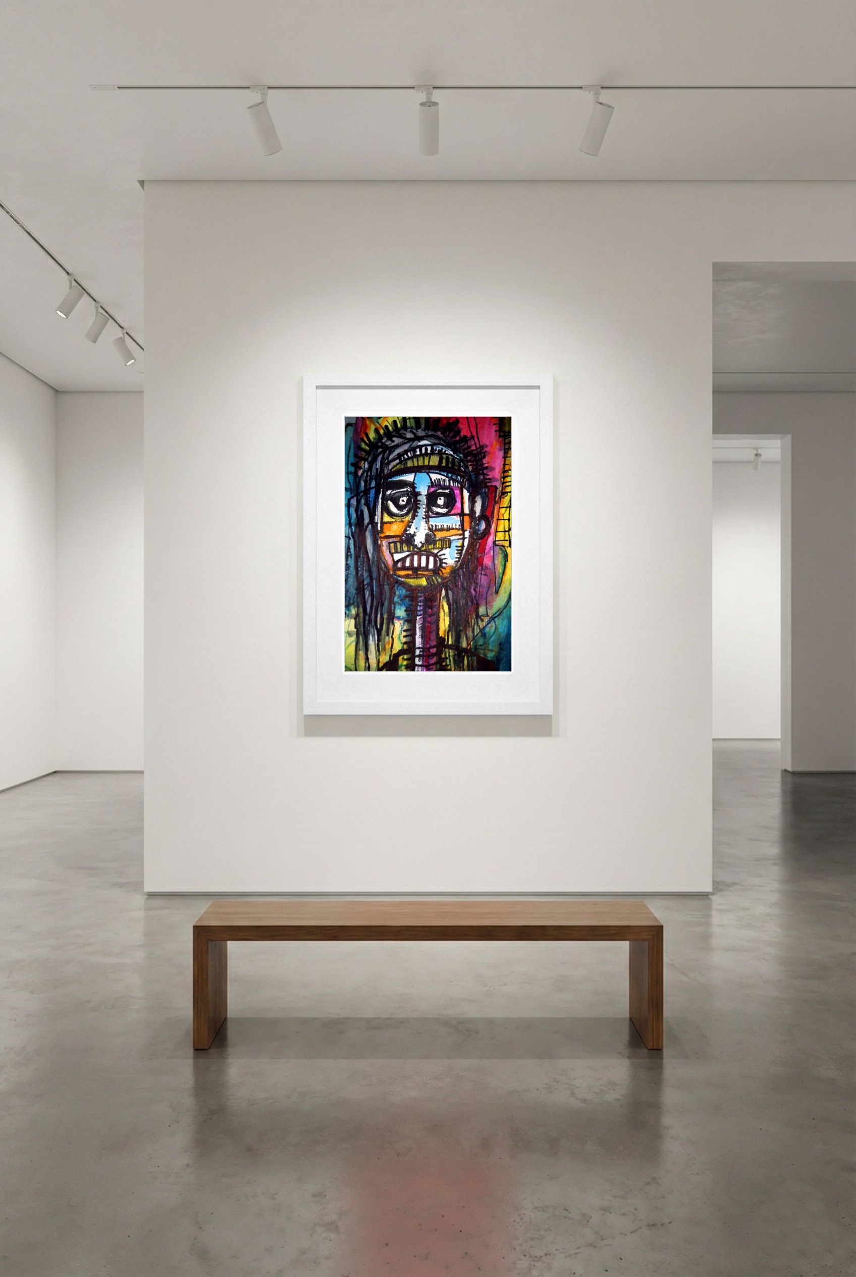 Turquoise and Fiery Red Expressionist Portrait — art on the wall, room interior preview 2