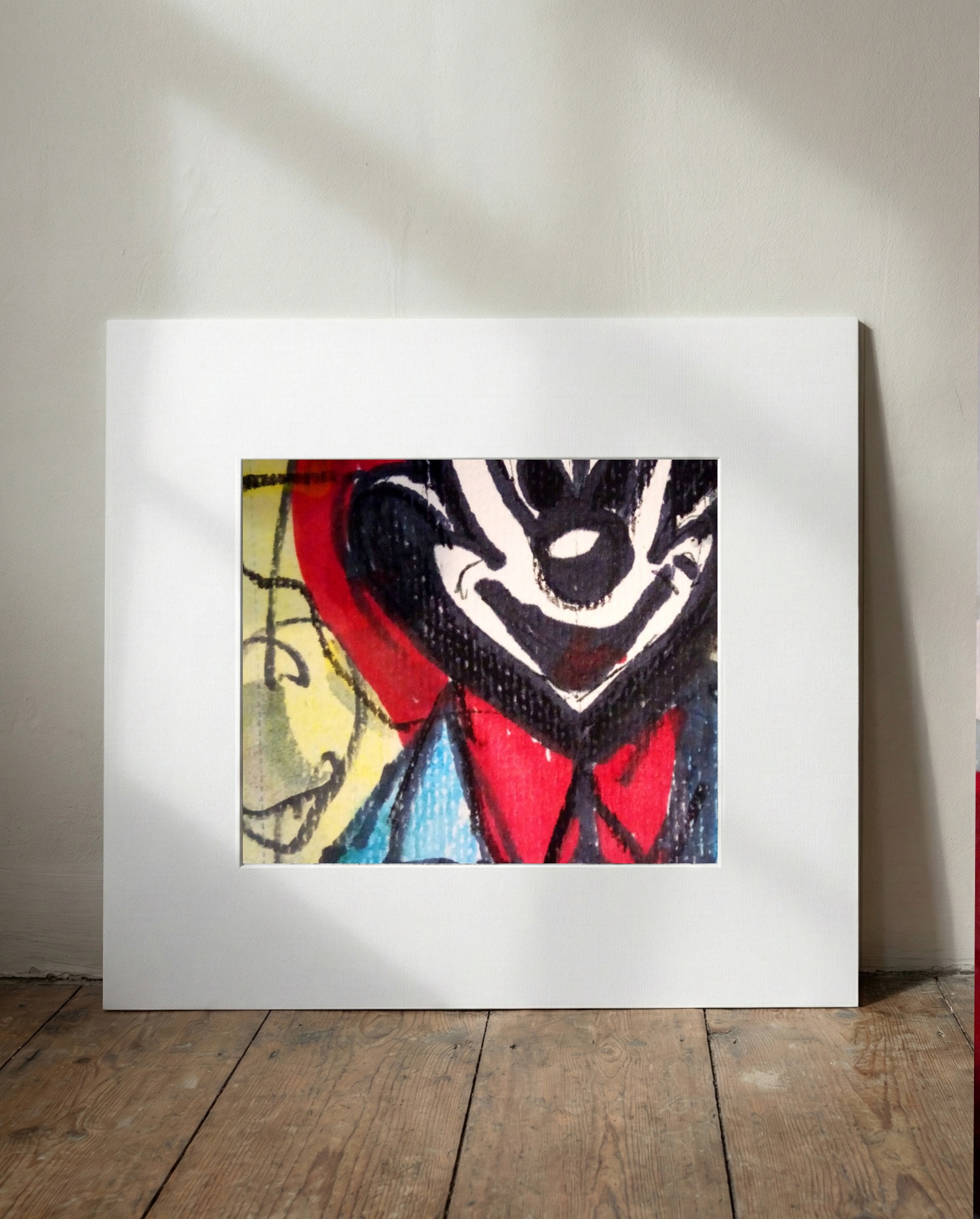 Playful Red and Black Character Sketch — art on the wall, room interior preview 1