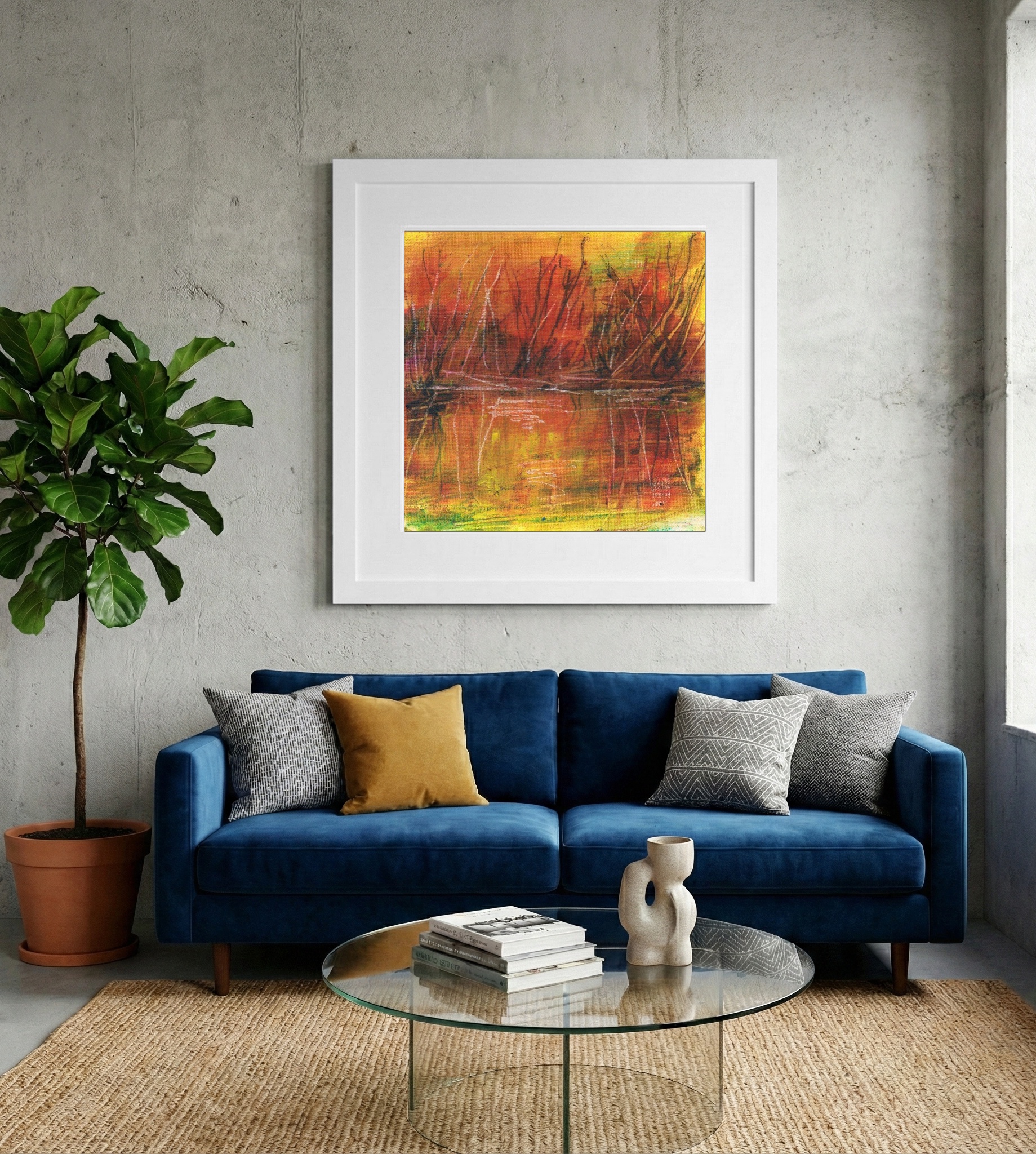 Impressionistic Burnt Orange Landscape — art on the wall, room interior preview 2