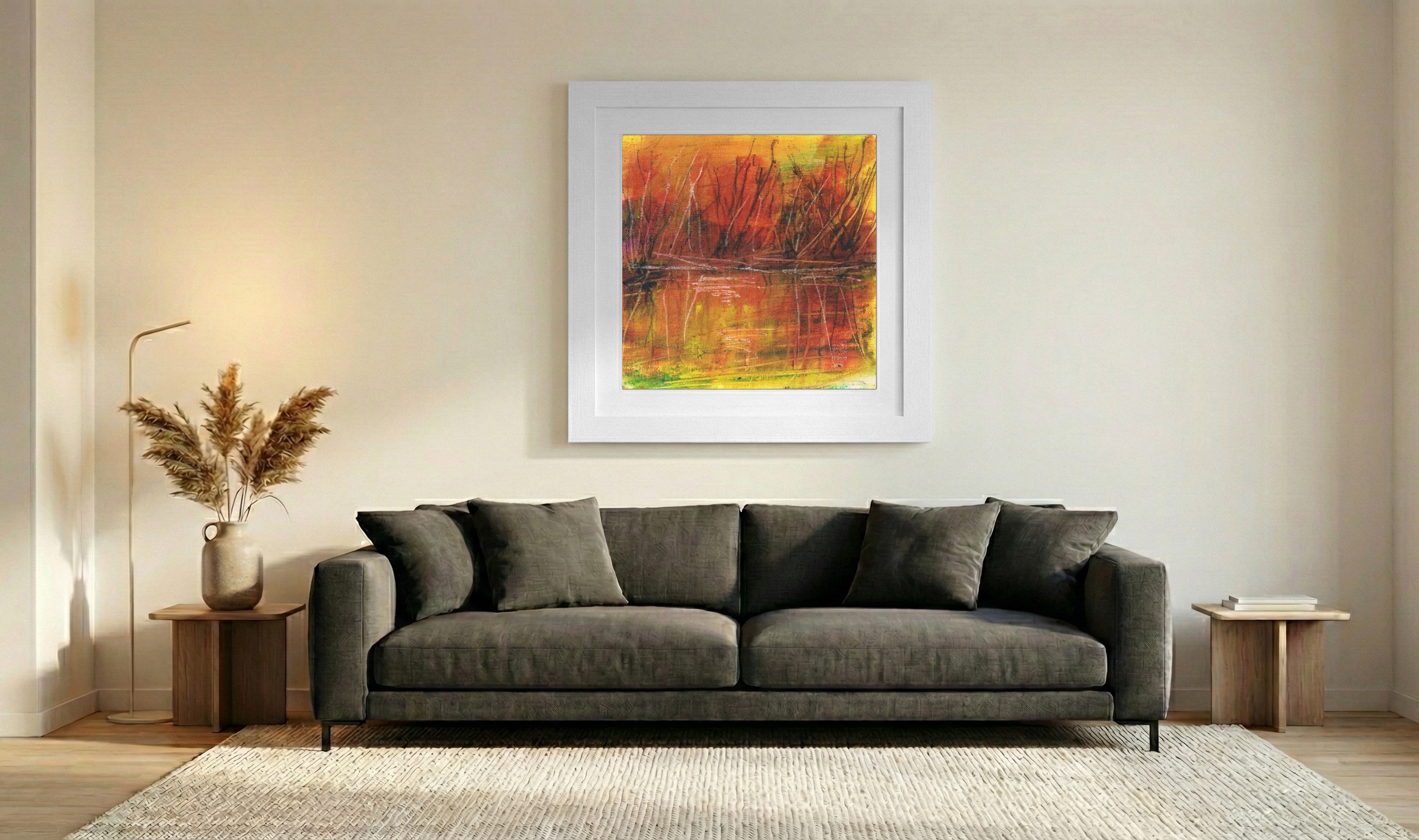 Impressionistic Burnt Orange Landscape — art on the wall, room interior preview 3