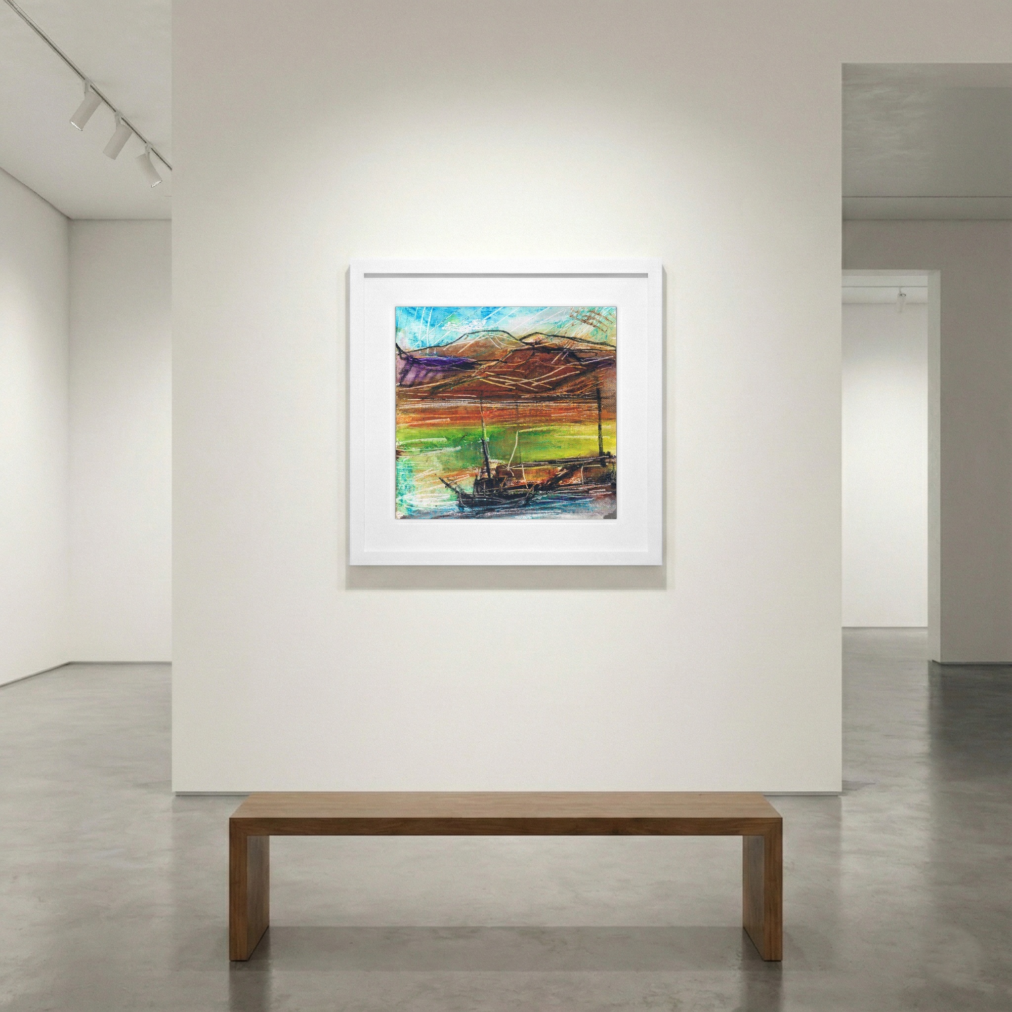 Teal and Earthy Brown Landscape — art on the wall, room interior preview 1