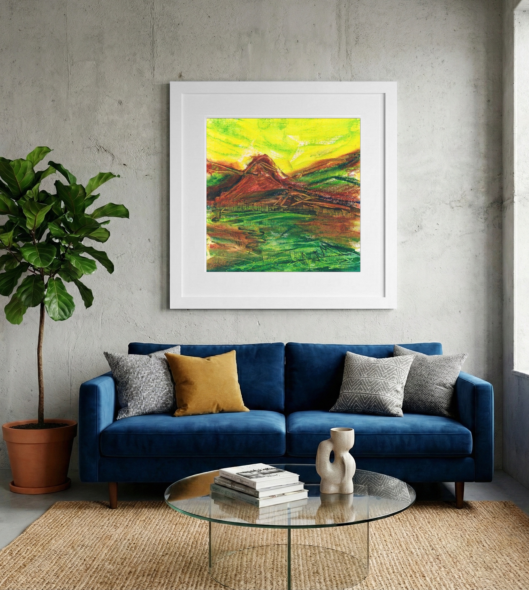 Golden Green Landscape with Acrylic — art on the wall, room interior preview 2