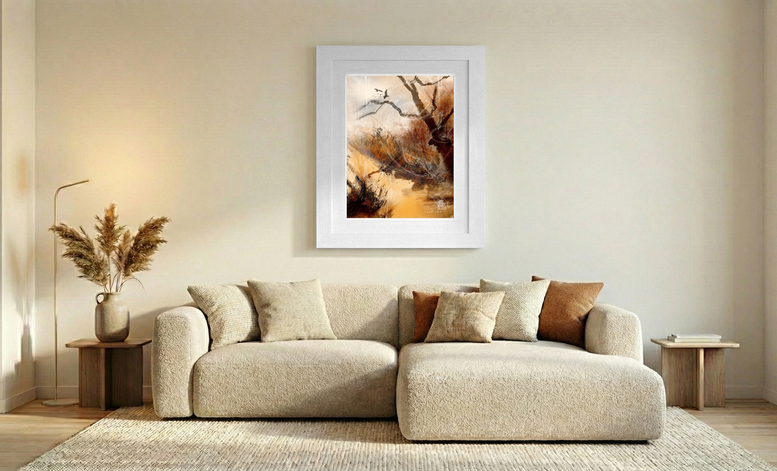 Autumnal Hidden Path Digital Artwork — art on the wall, room interior preview 2