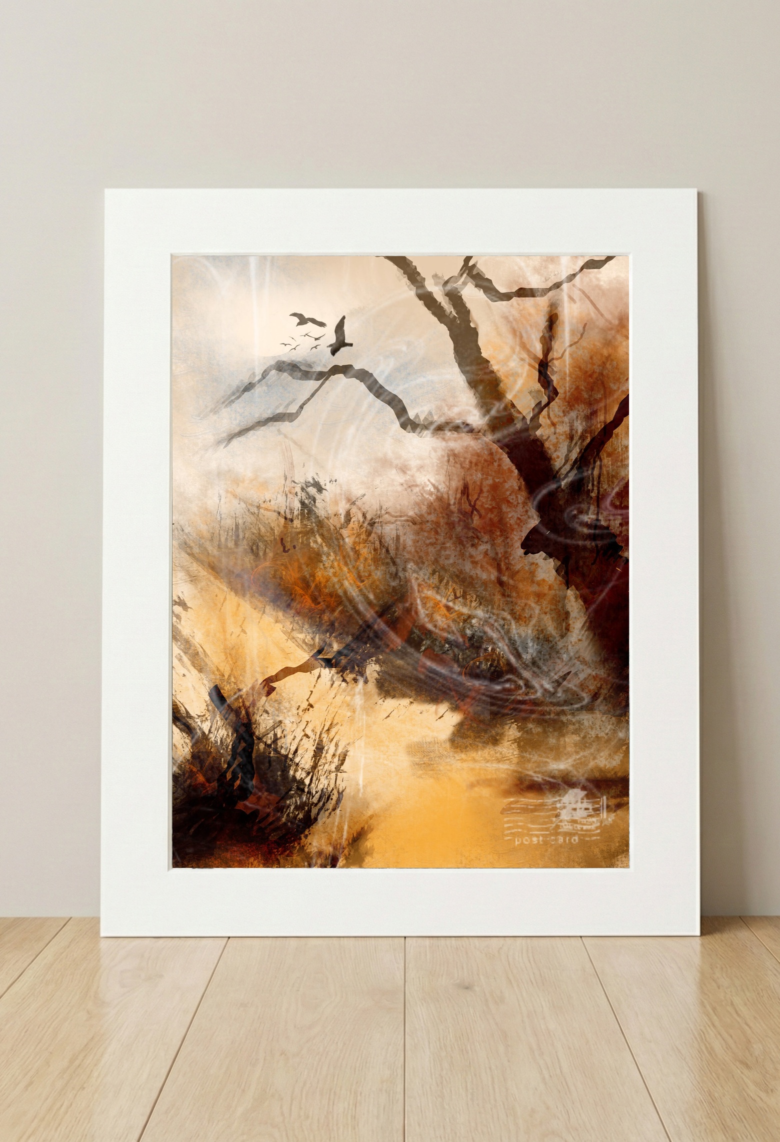 Autumnal Hidden Path Digital Artwork — art on the wall, room interior preview 3