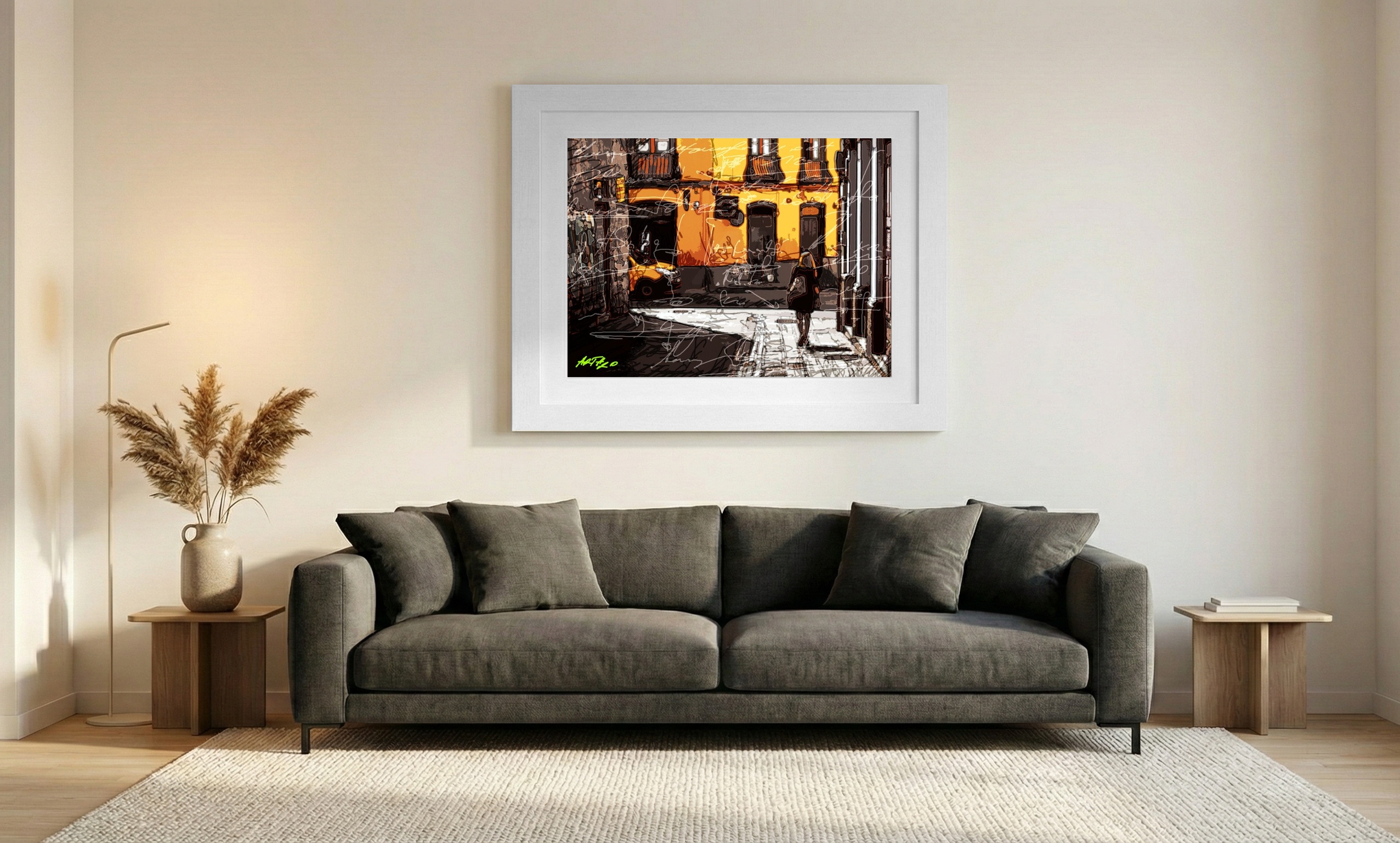 Vibrant Urban Scene in Digital Art — art on the wall, room interior preview 1
