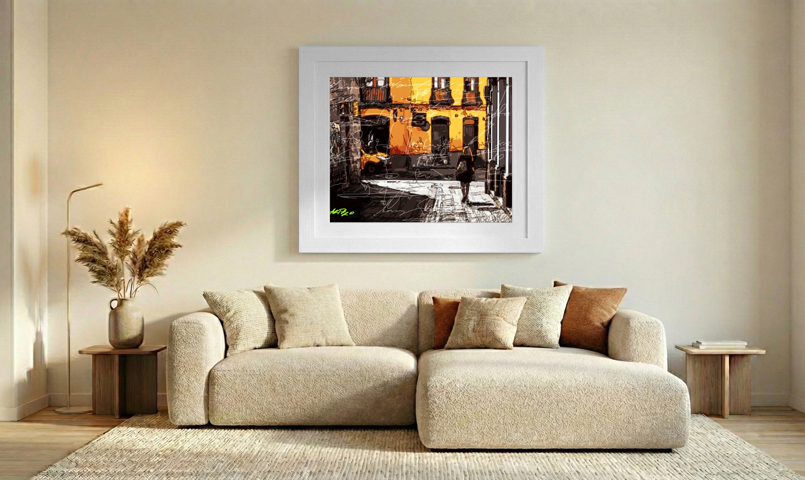Vibrant Urban Scene in Digital Art — art on the wall, room interior preview 2
