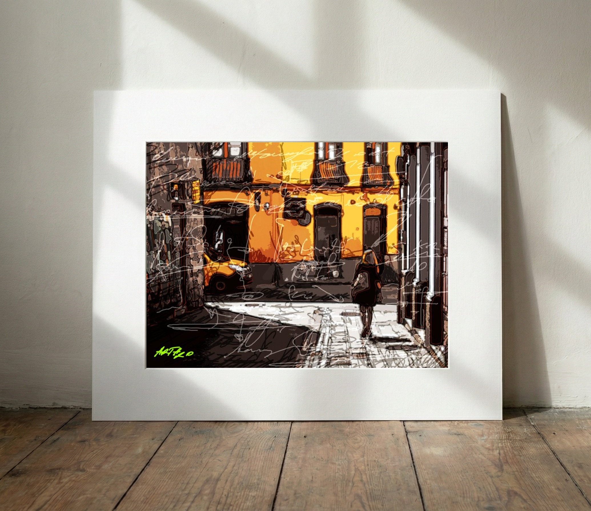 Vibrant Urban Scene in Digital Art — art on the wall, room interior preview 3