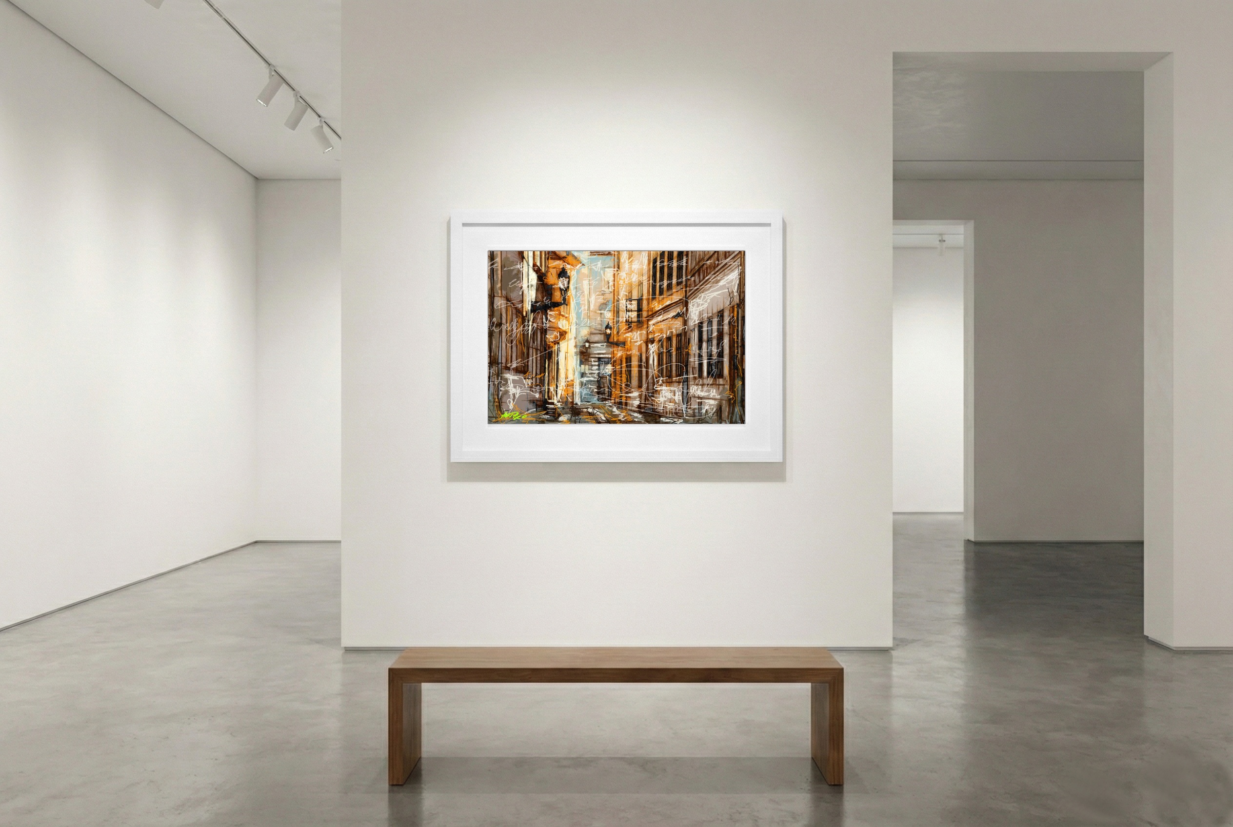 Warm Amber Street Digital Print — art on the wall, room interior preview 3