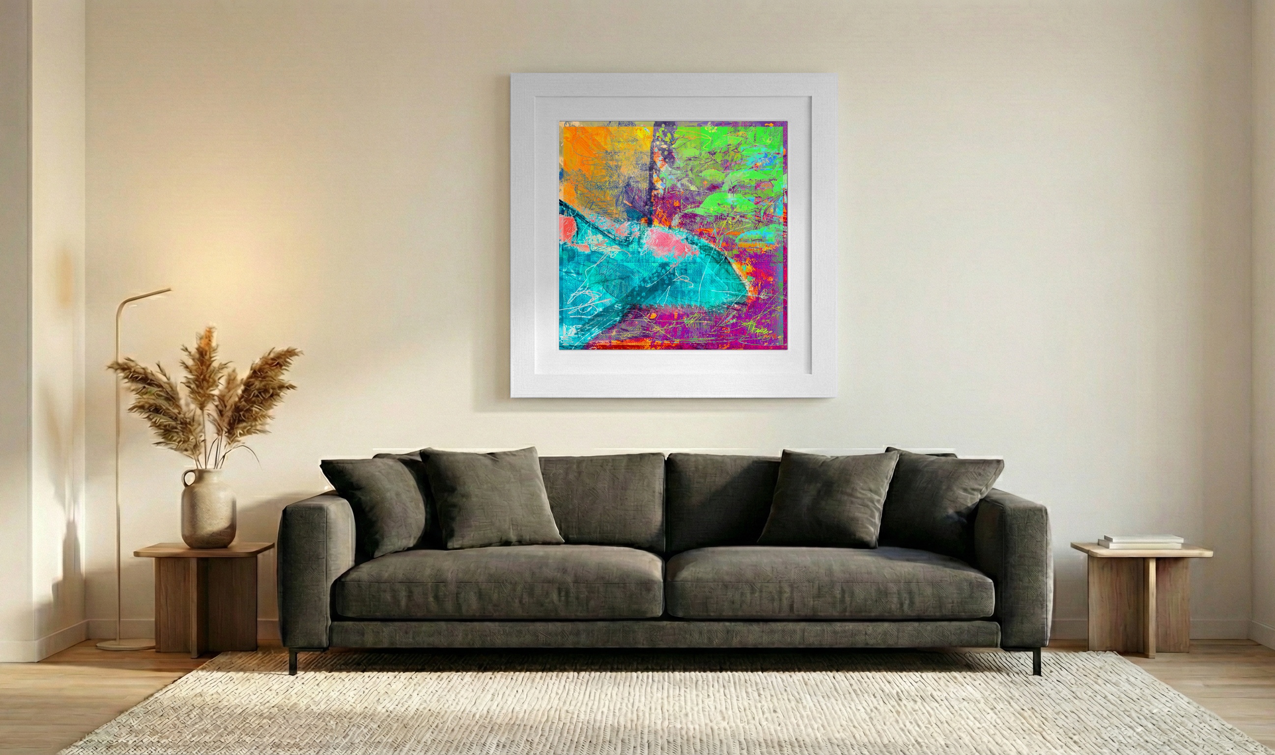 Pink and Aquamarine Shark Digital Print — art on the wall, room interior preview 1