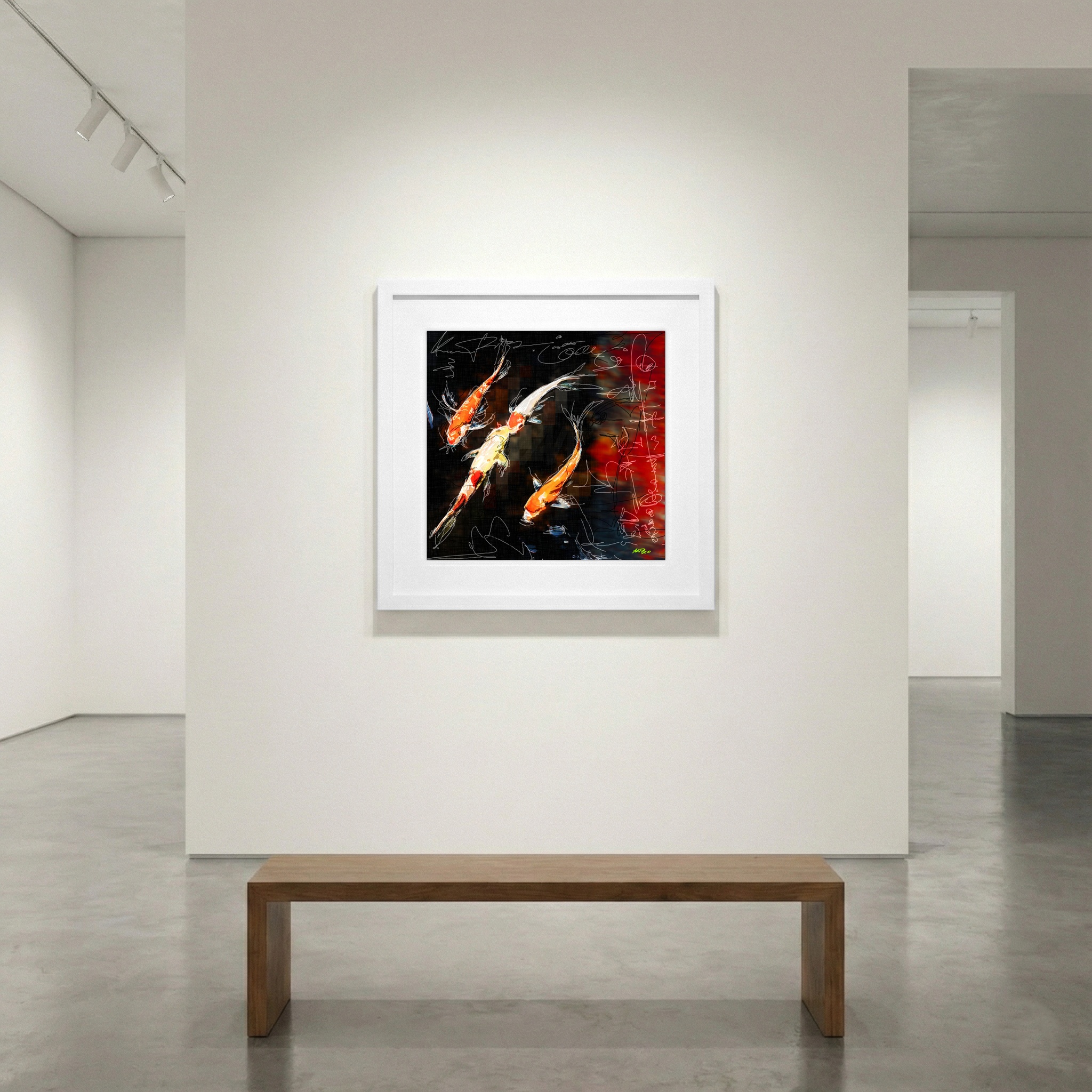 Graceful Orange Koi Digital Painting — art on the wall, room interior preview 1
