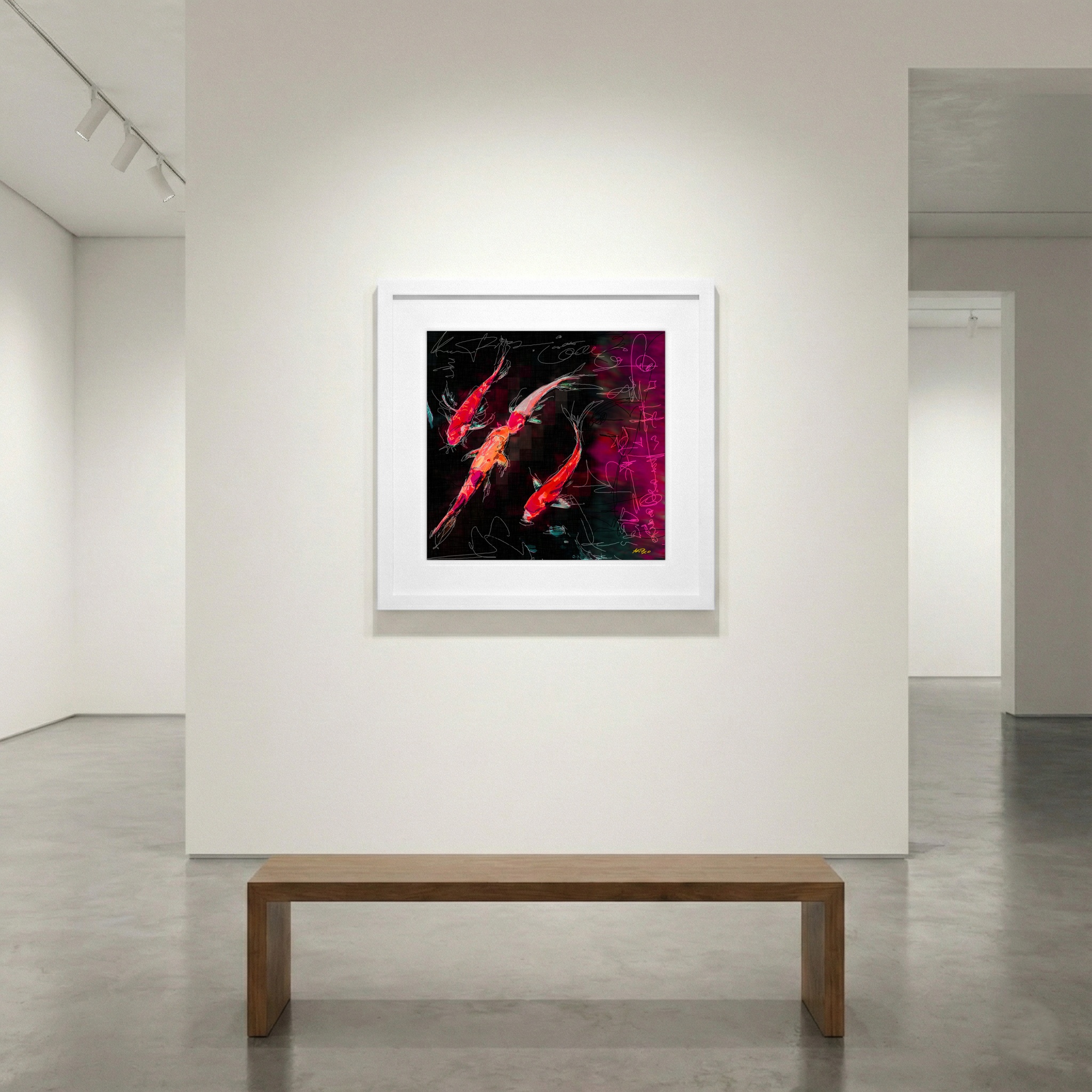 Dynamic Koi Fish in Reds and Whites — art on the wall, room interior preview 1