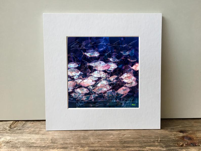 Navy and Pink School of Fish — art on the wall, room interior preview 1