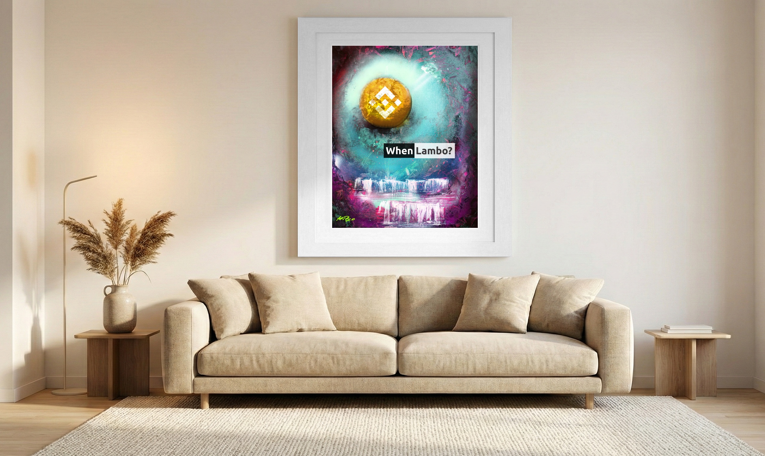 Teal and Gold Cryptocurrency Art — art on the wall, room interior preview 1
