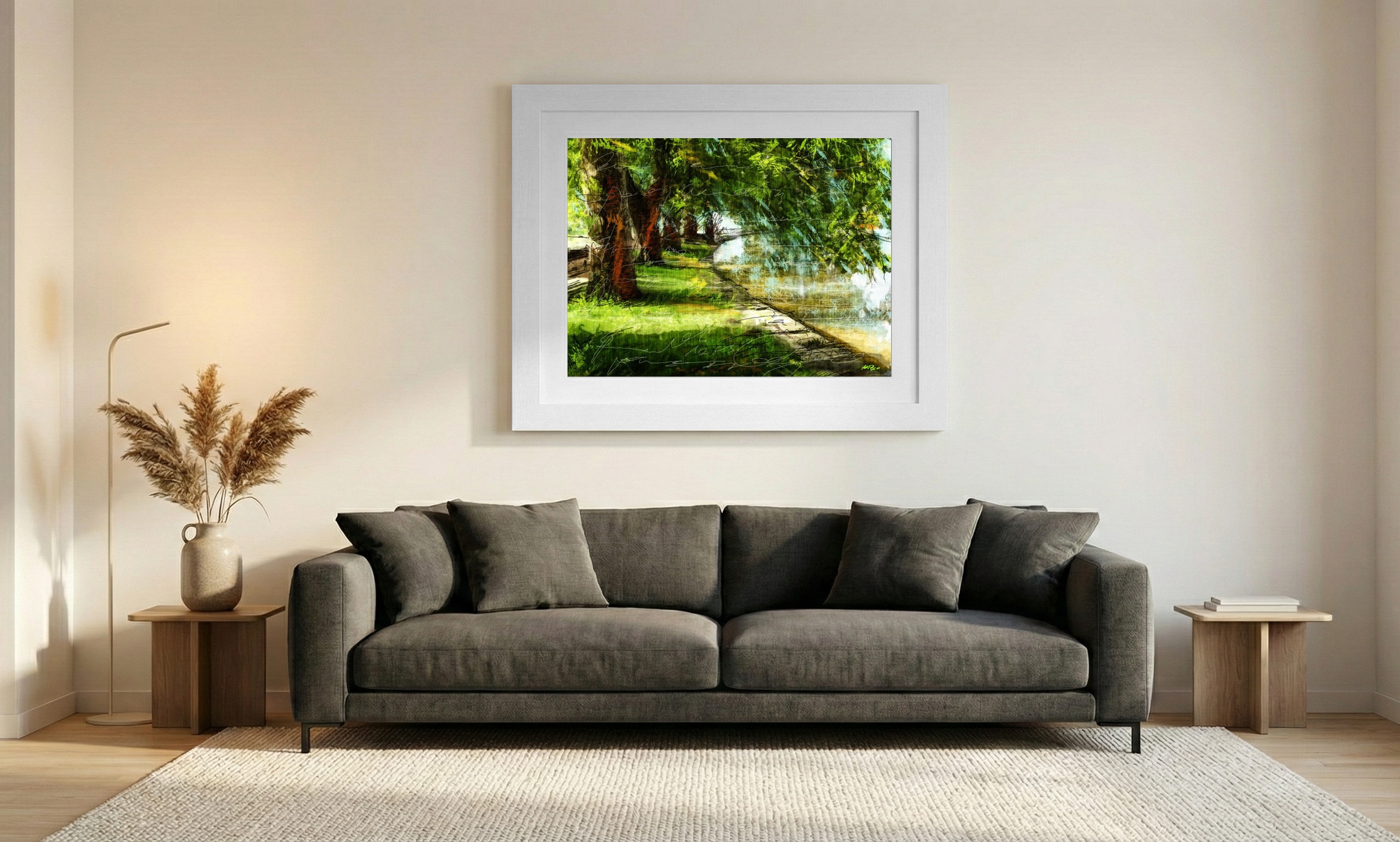 Emerald Green Digital Landscape — art on the wall, room interior preview 1