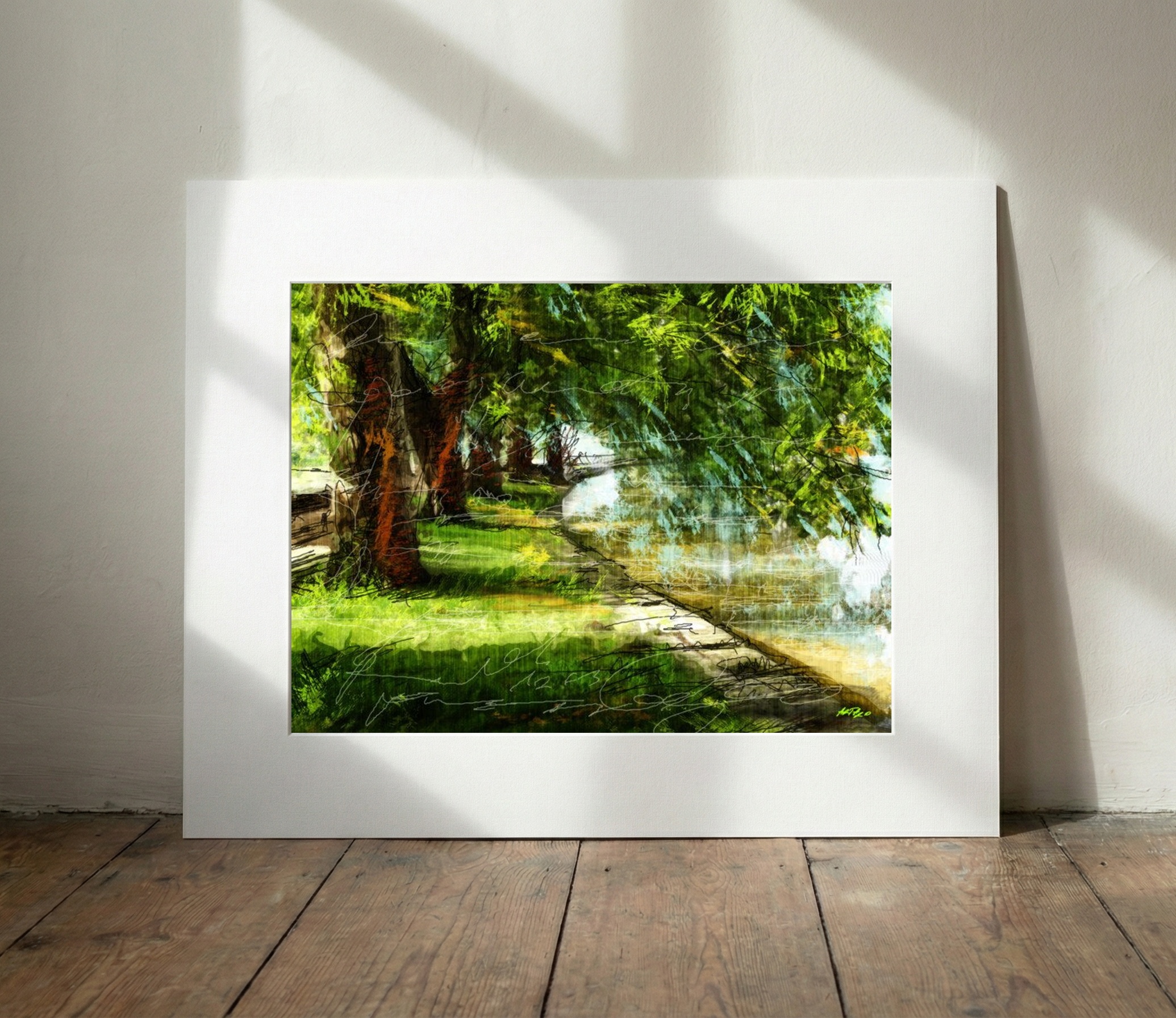 Emerald Green Digital Landscape — art on the wall, room interior preview 3