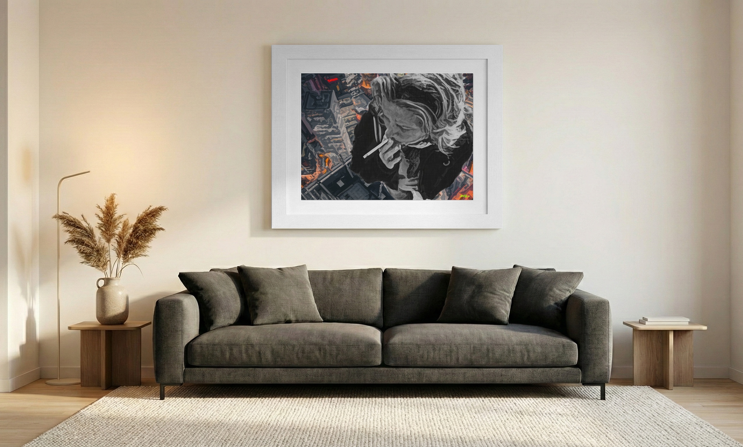 Grey Urban Reflections with Red Accents — art on the wall, room interior preview 1
