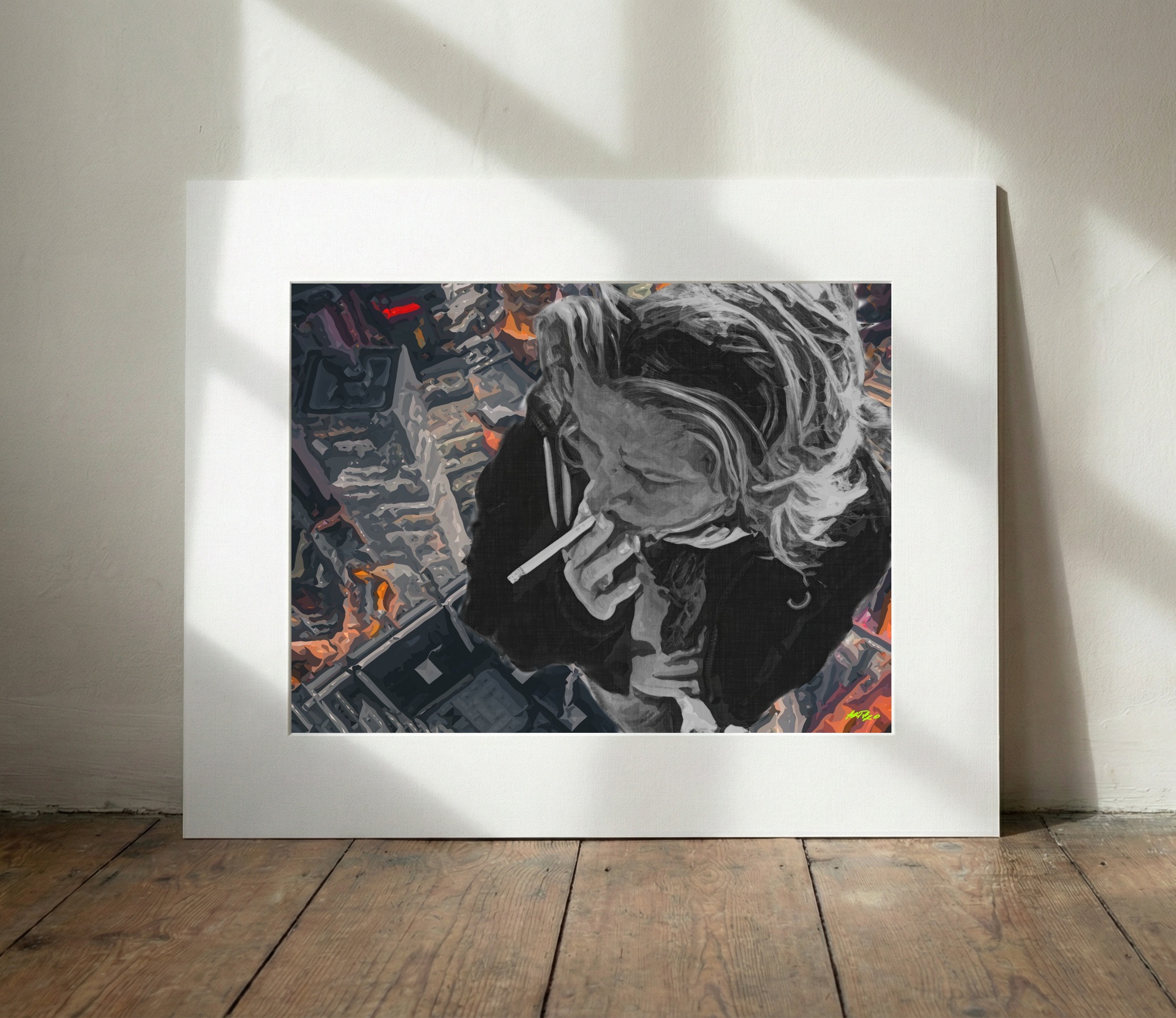 Grey Urban Reflections with Red Accents — art on the wall, room interior preview 3