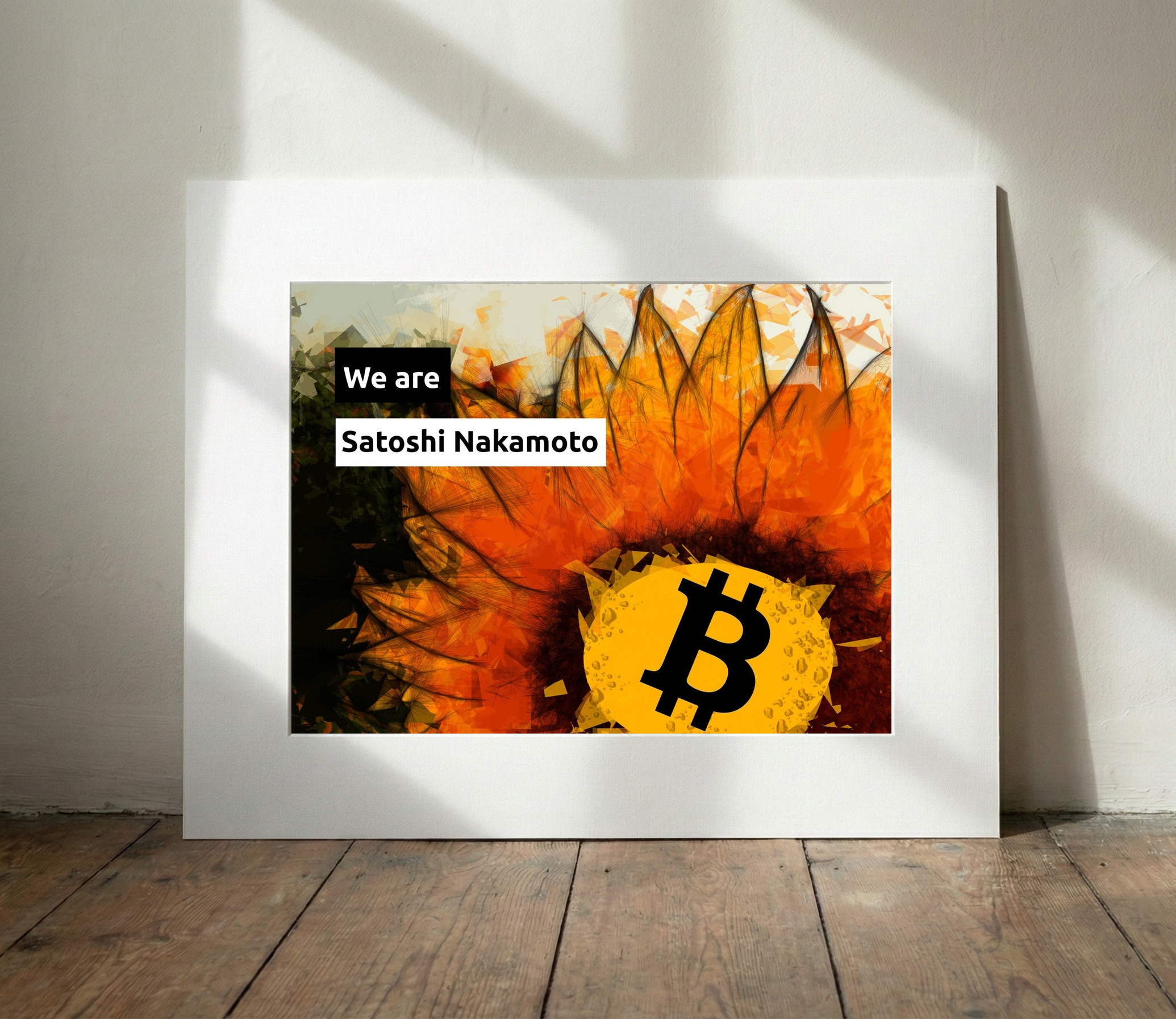 Fiery Orange Yellow Sunflower — art on the wall, room interior preview 3