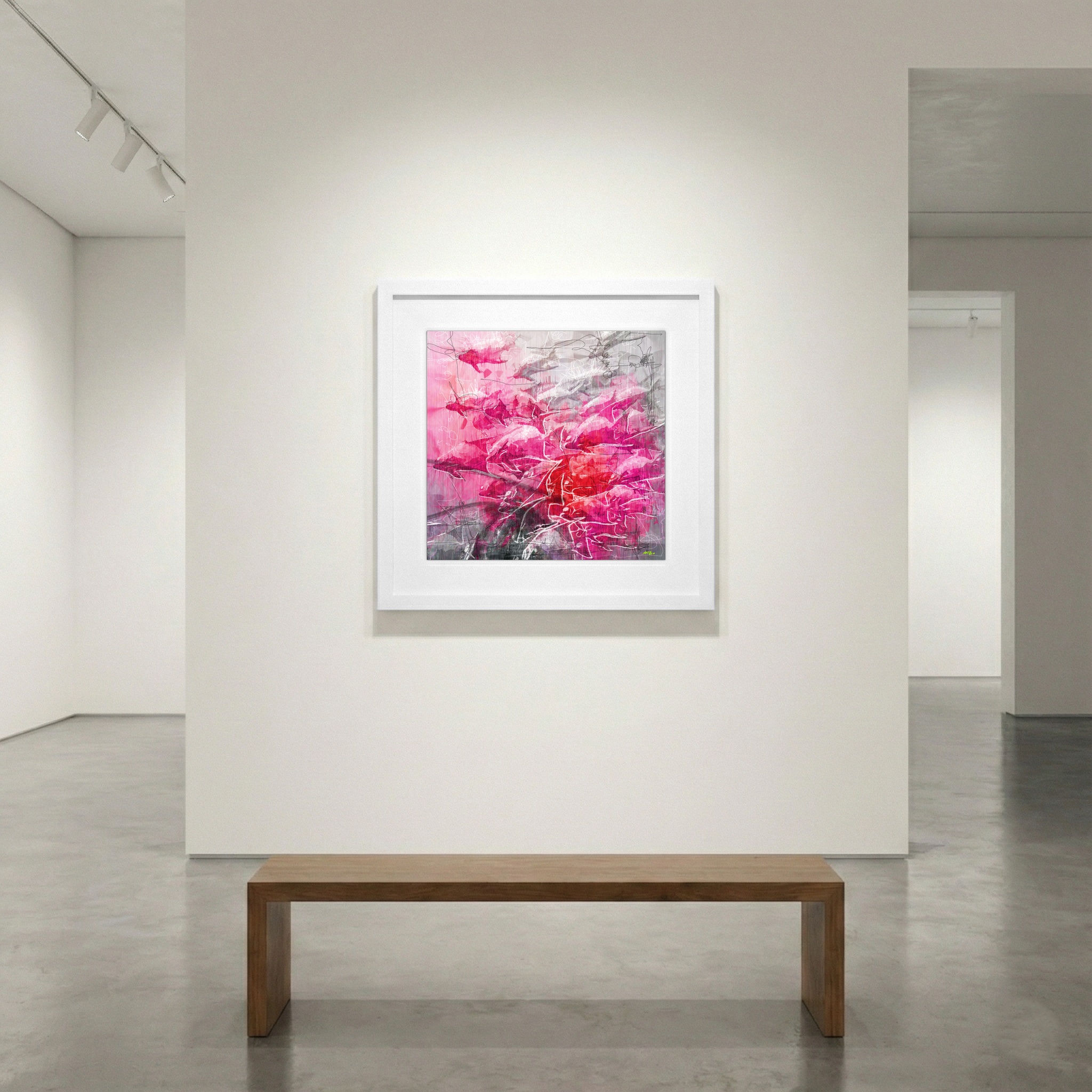 Pink and Silver Fish in Motion — art on the wall, room interior preview 1