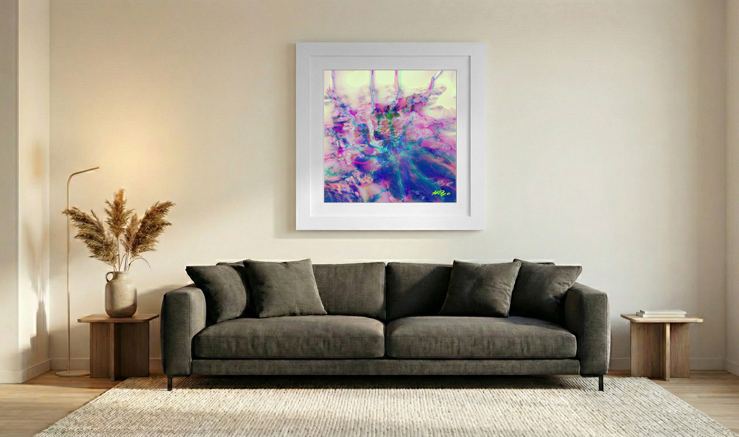 Vivid Pink and Blue Spider Design — art on the wall, room interior preview 3