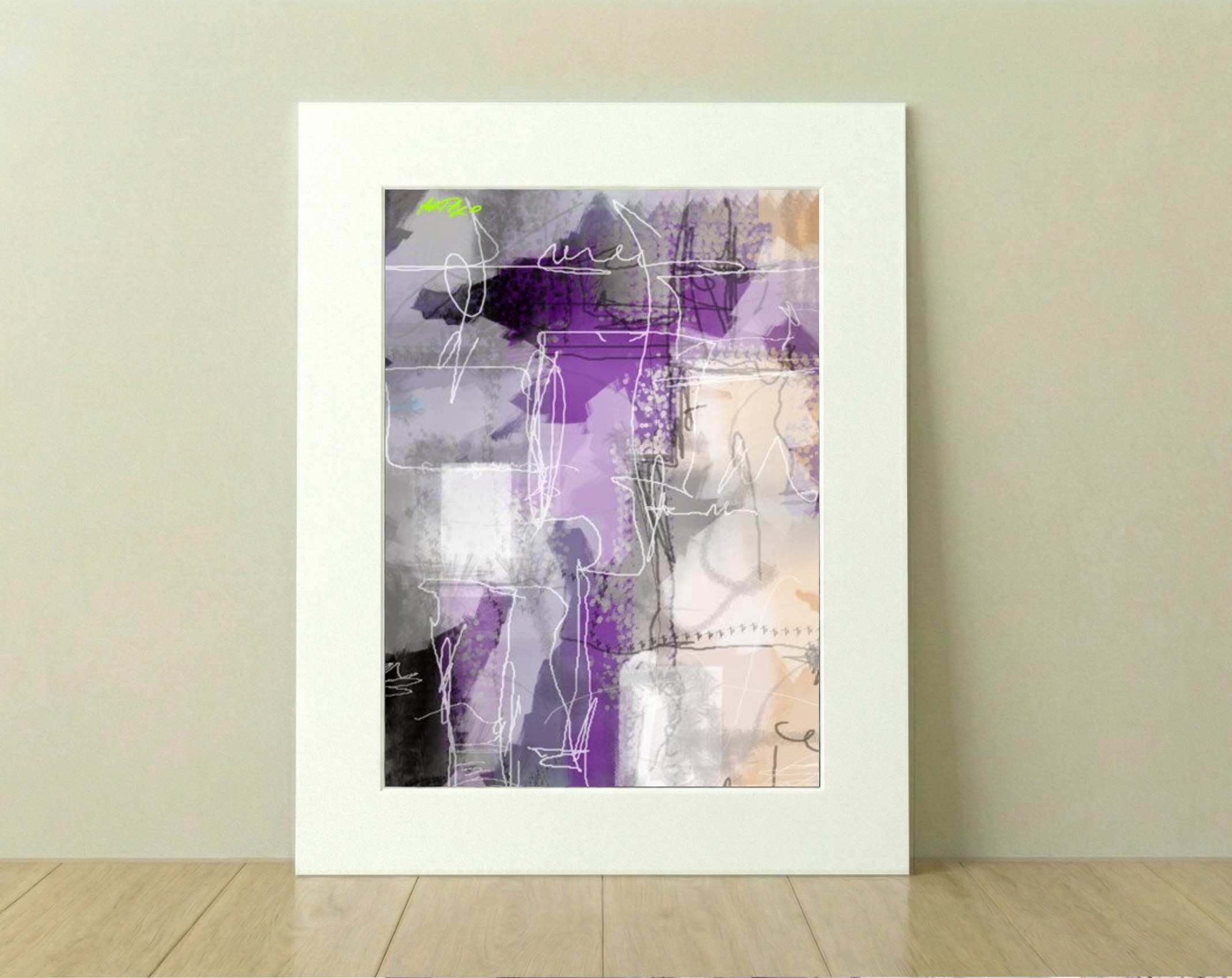 Vibrant Purple Digital Abstract — art on the wall, room interior preview 3
