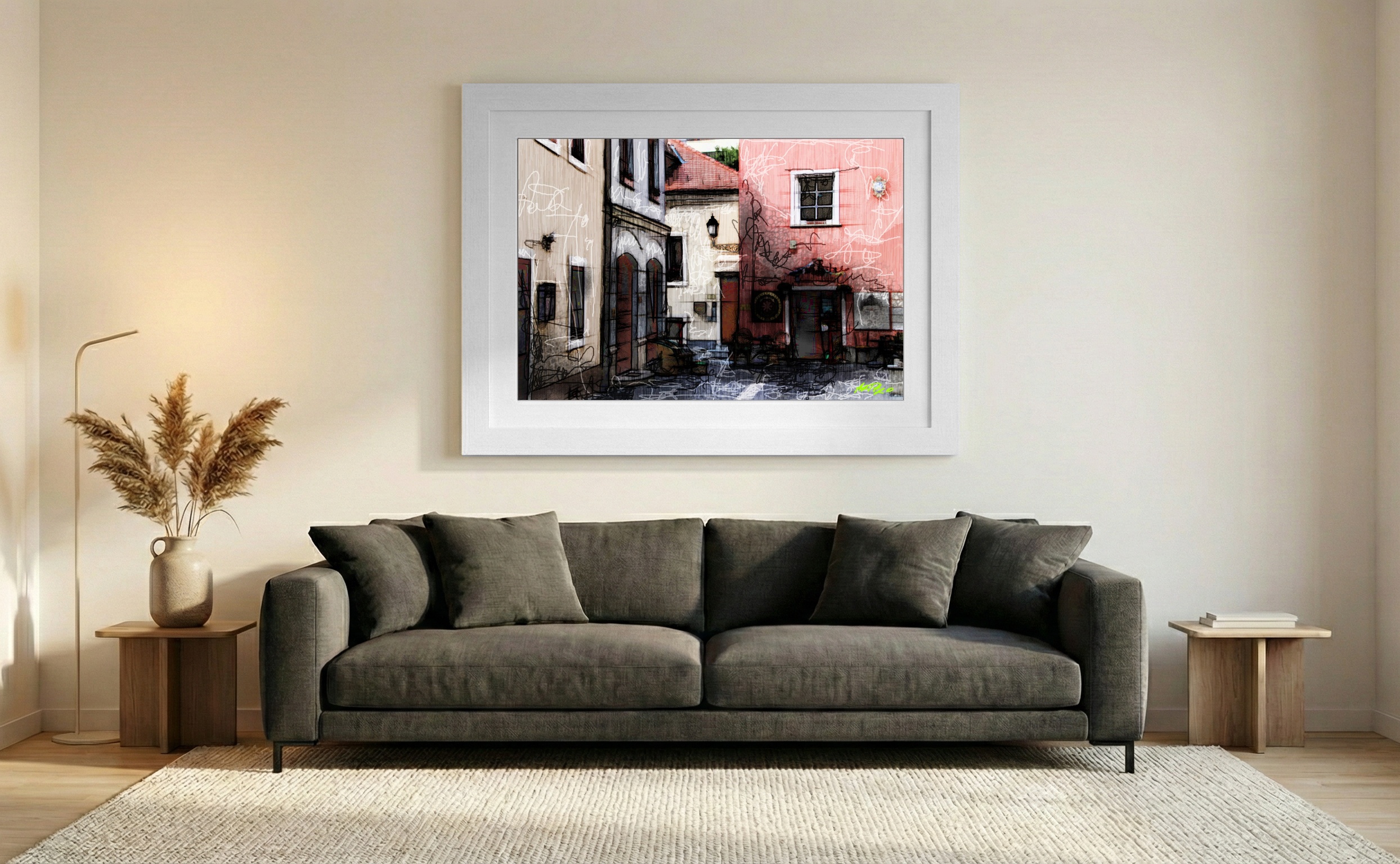 Charming Pink Gyor Street Scene — art on the wall, room interior preview 2
