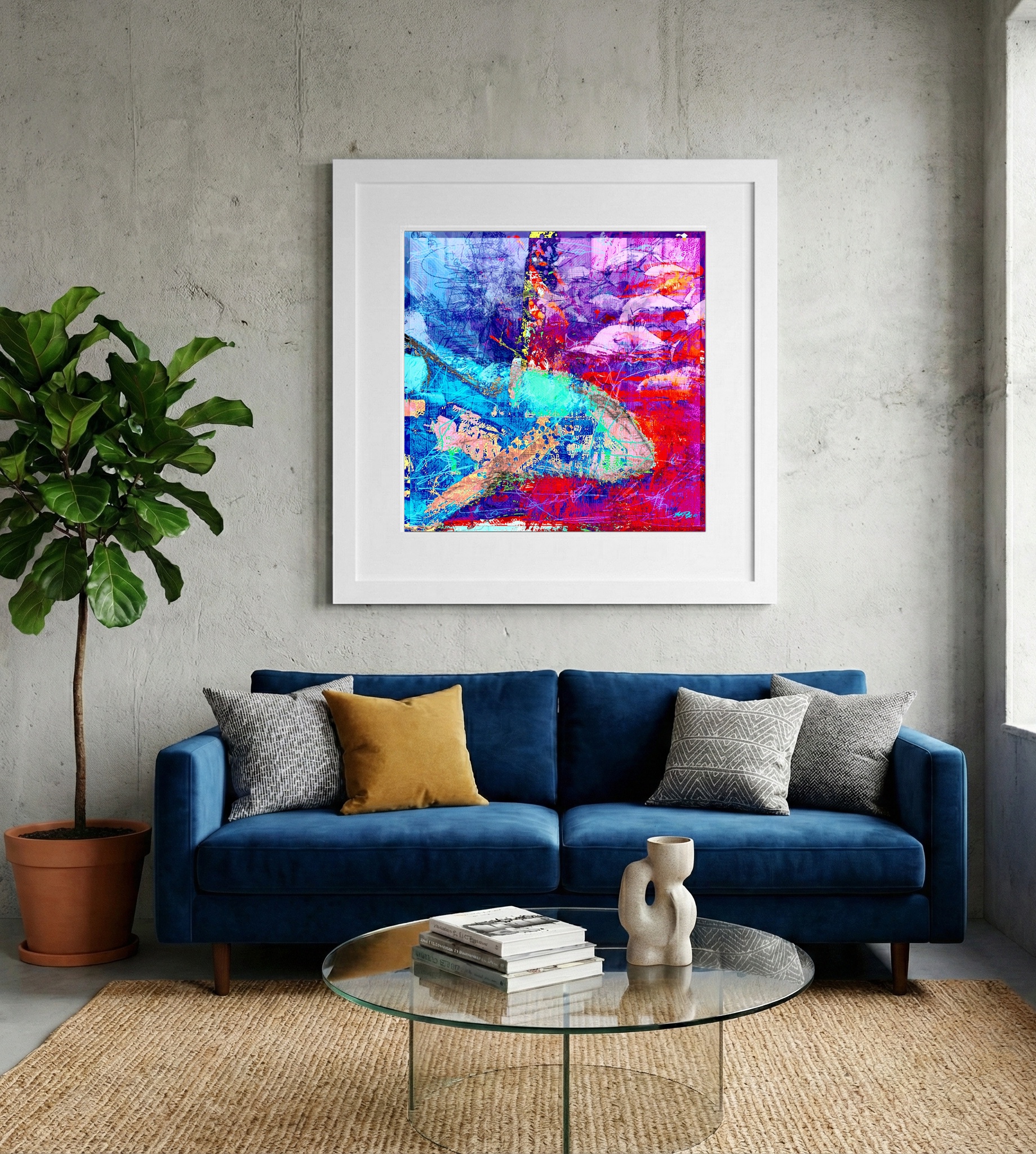 Vibrant Pink and Turquoise Shark Art — art on the wall, room interior preview 2