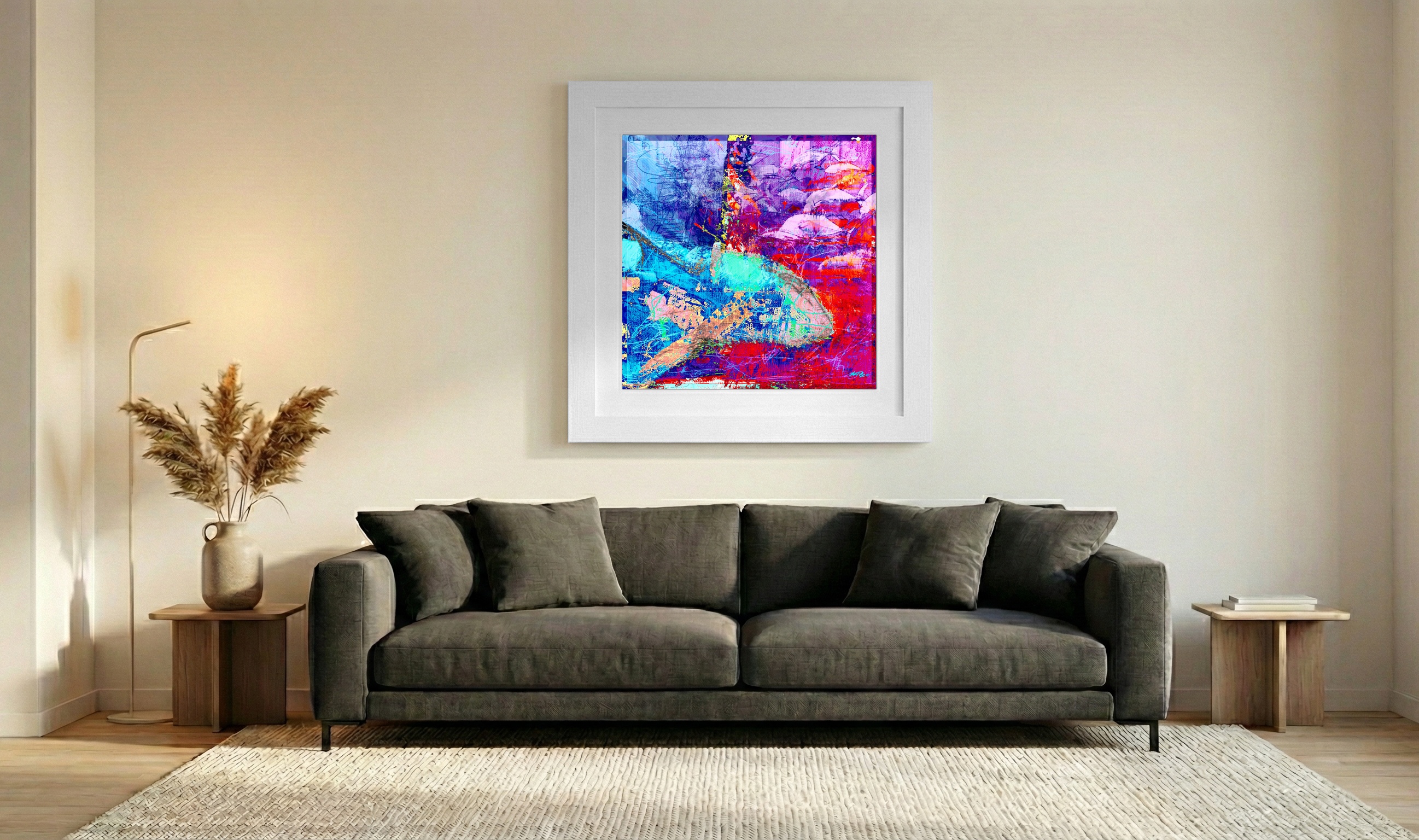 Vibrant Pink and Turquoise Shark Art — art on the wall, room interior preview 3
