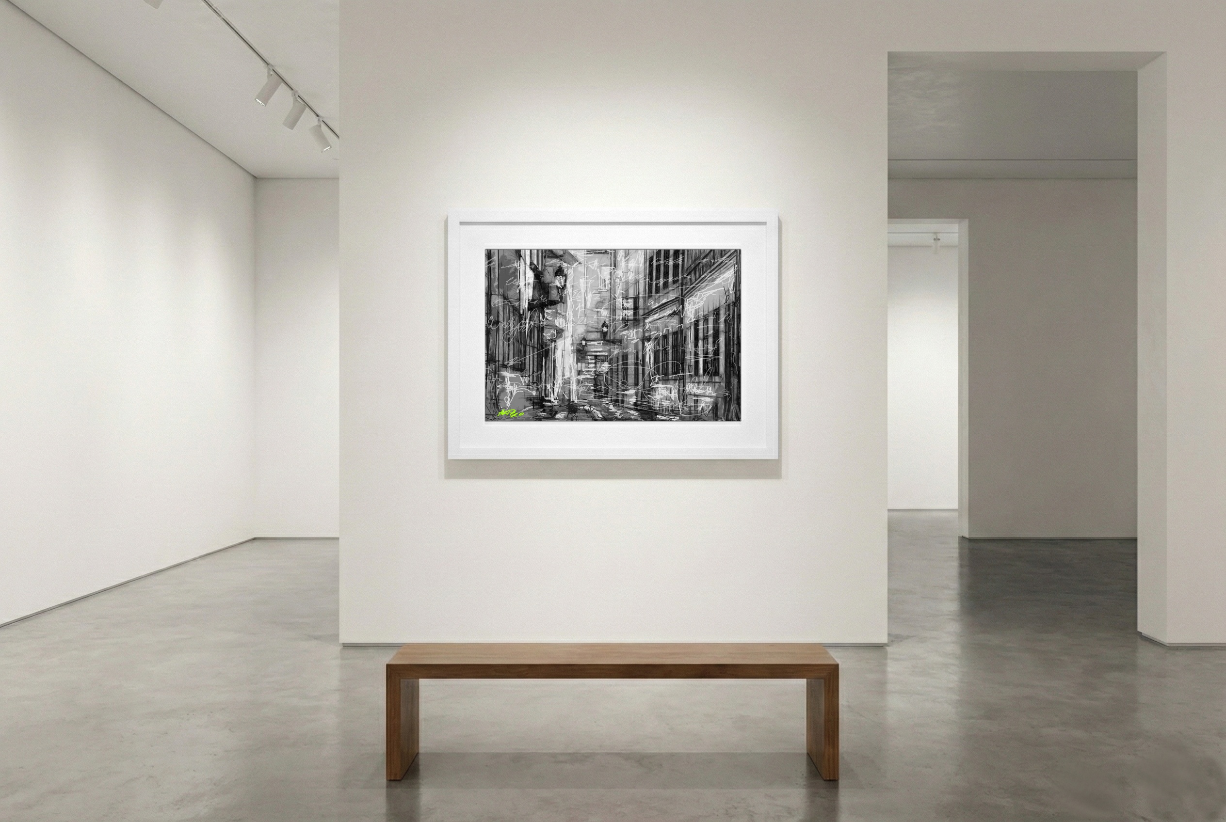 Monochrome Alleyway Digital Art — art on the wall, room interior preview 3