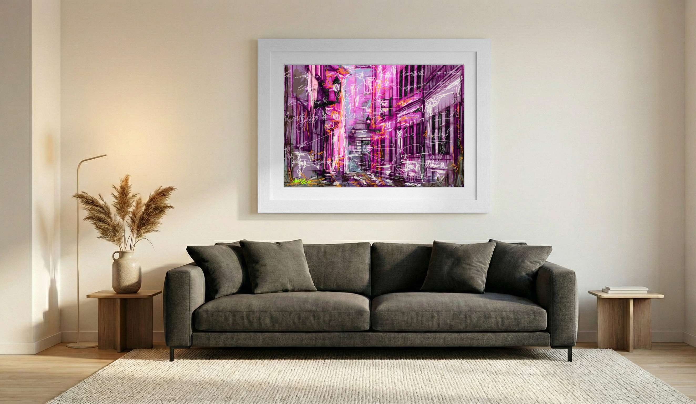 Pink Urban Alleyway Digital Art — art on the wall, room interior preview 1
