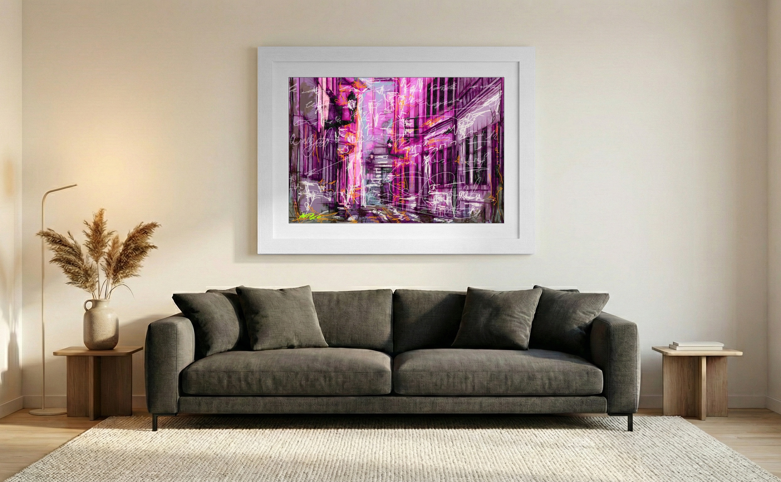 Pink Urban Alleyway Digital Art — art on the wall, room interior preview 2
