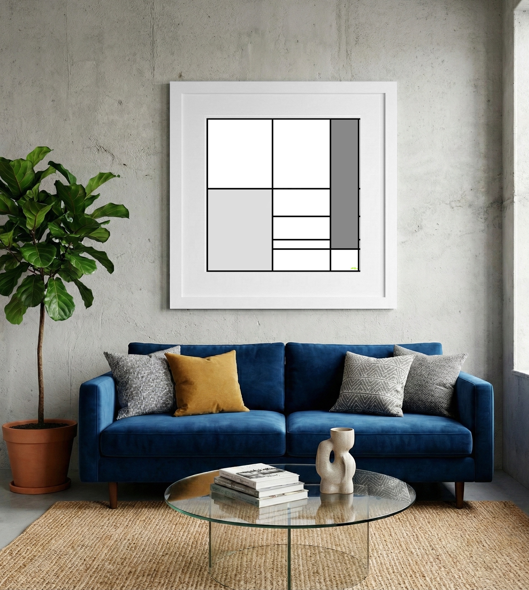 Structured Gray Digital Abstract — art on the wall, room interior preview 2