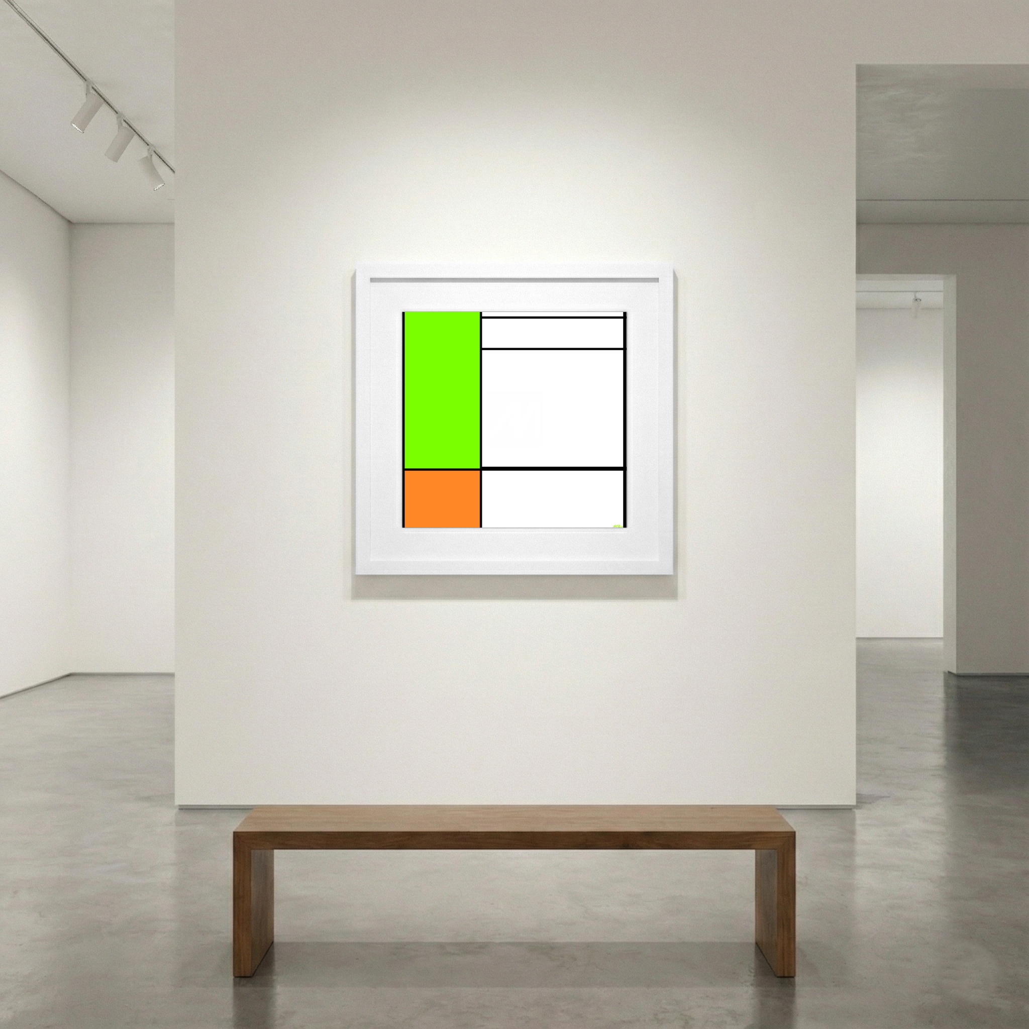 Bold Neon Green and Orange Digital Composition — art on the wall, room interior preview 1