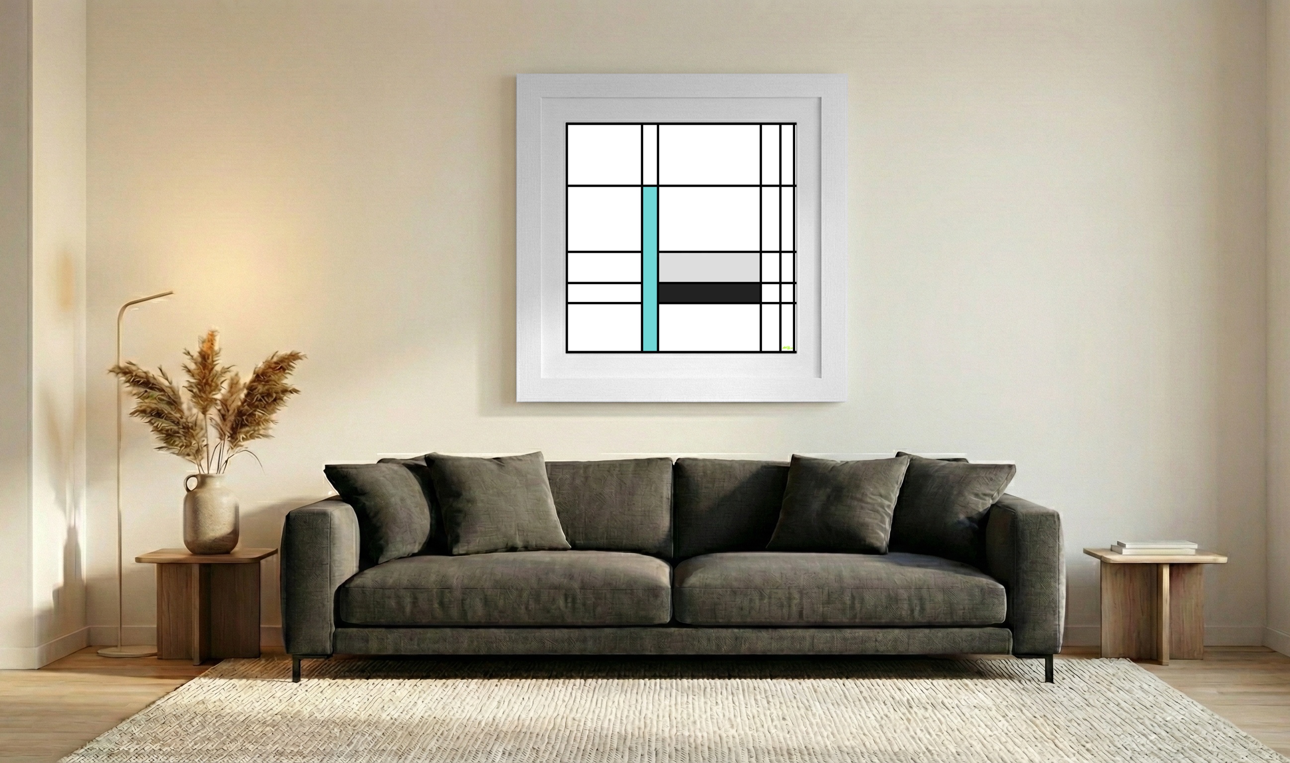 Teal and Black Geometric Digital Art — art on the wall, room interior preview 1
