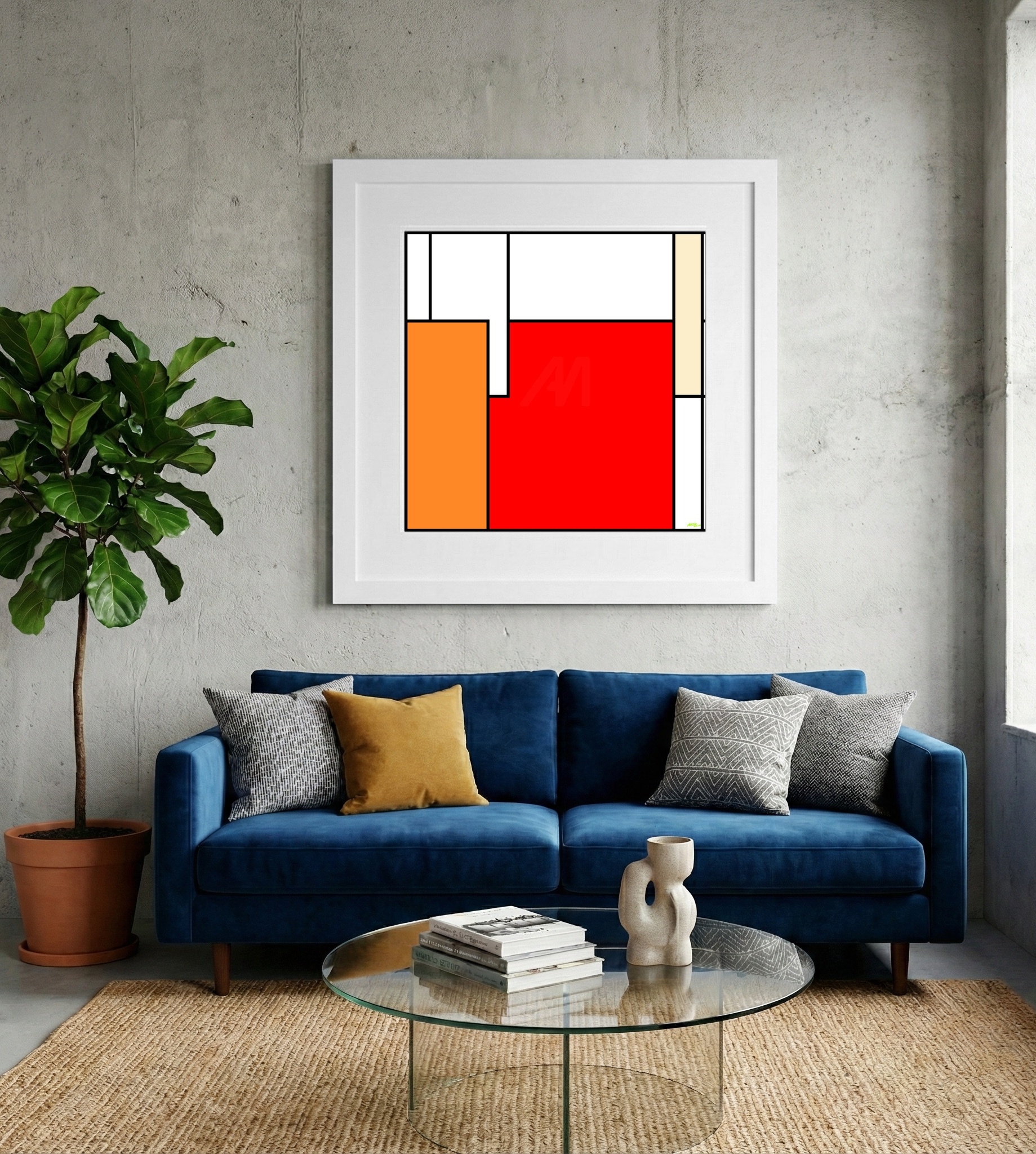 Fiery Red and Orange Blocks — art on the wall, room interior preview 2