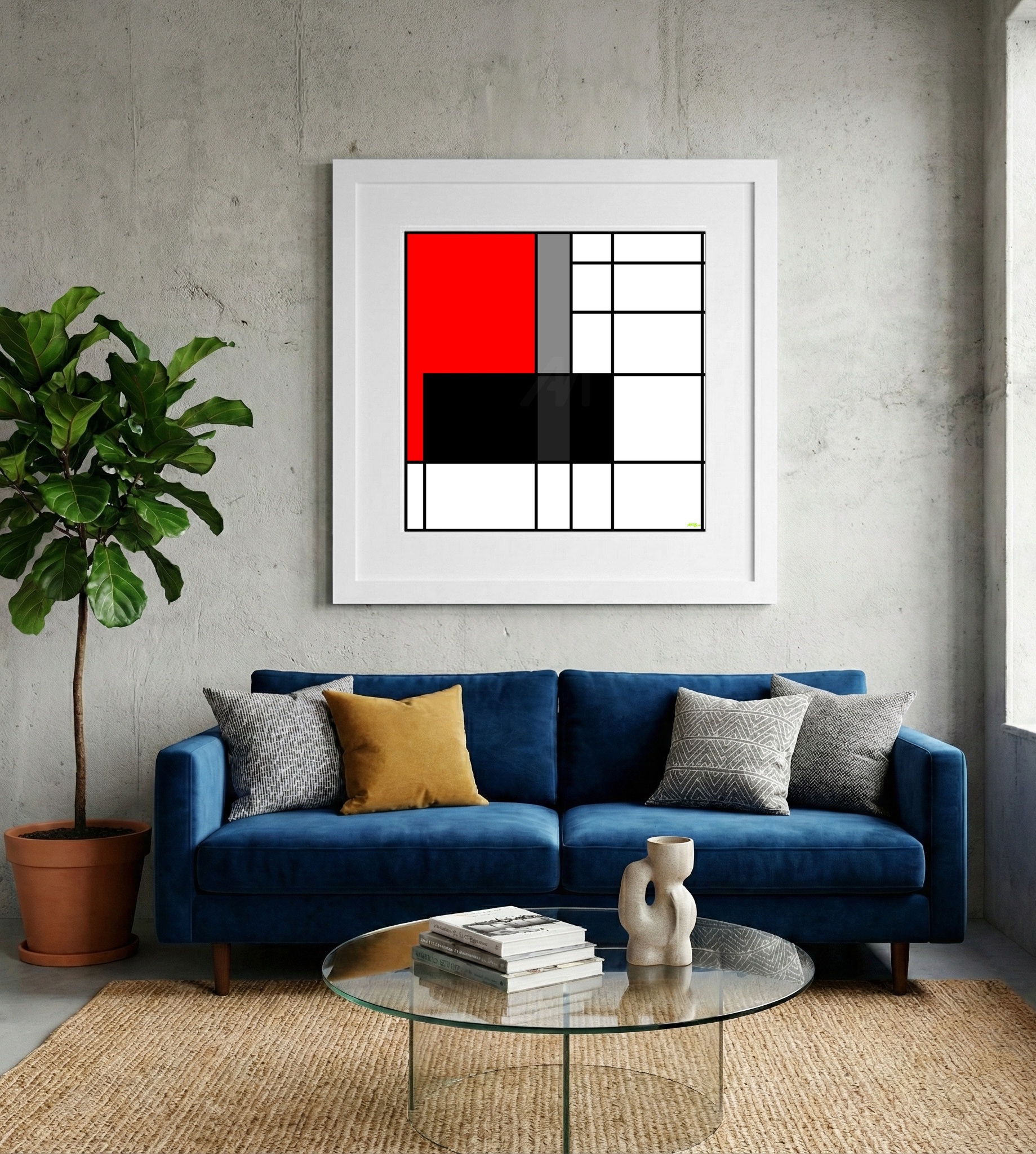 Geometric Red and Black Digital Art — art on the wall, room interior preview 2