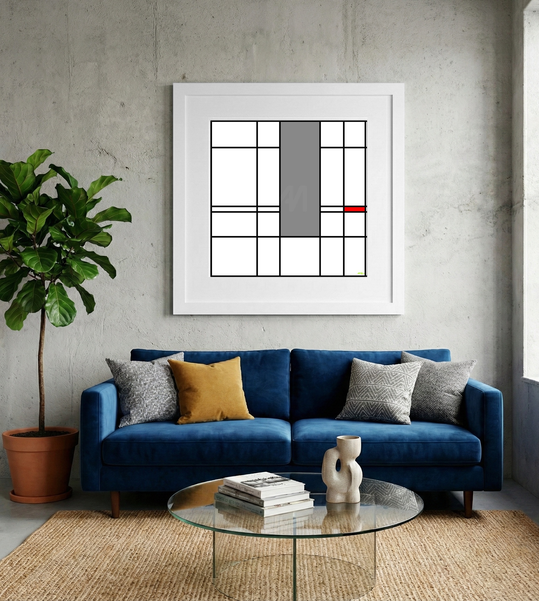 Gray, Black, and Red Geometric Design — art on the wall, room interior preview 2