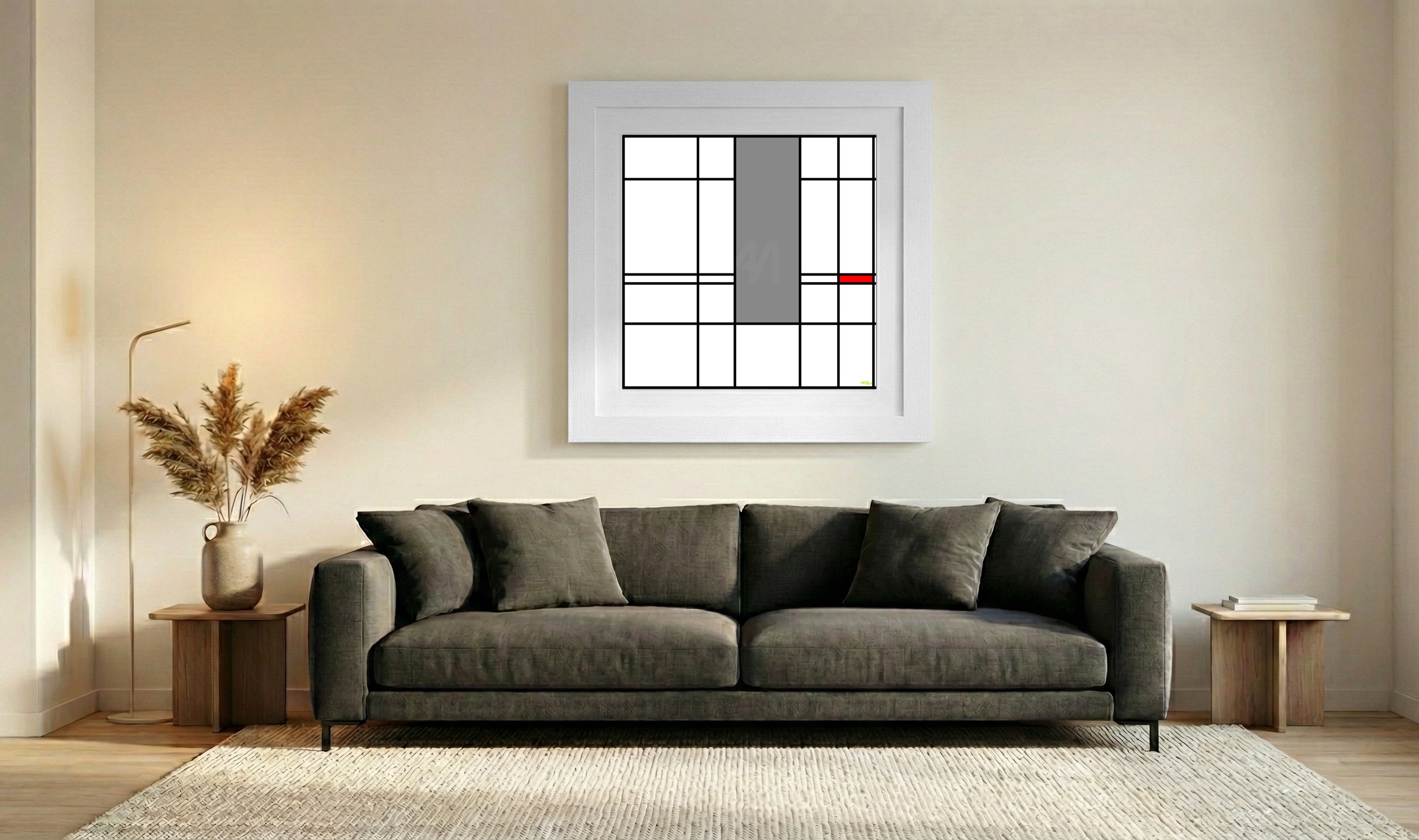 Gray, Black, and Red Geometric Design — art on the wall, room interior preview 3