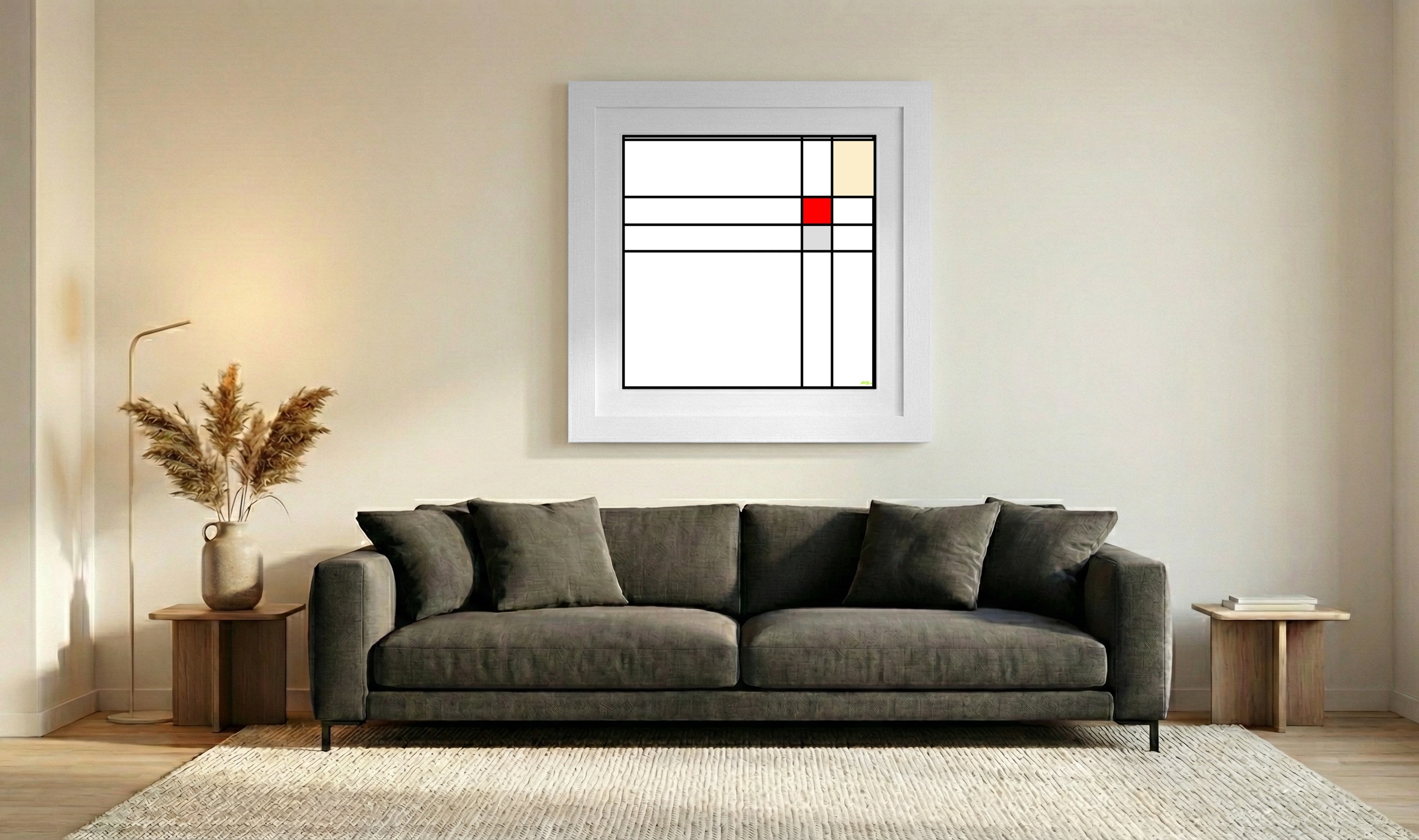 Red and Gray Geometric Digital Design — art on the wall, room interior preview 3